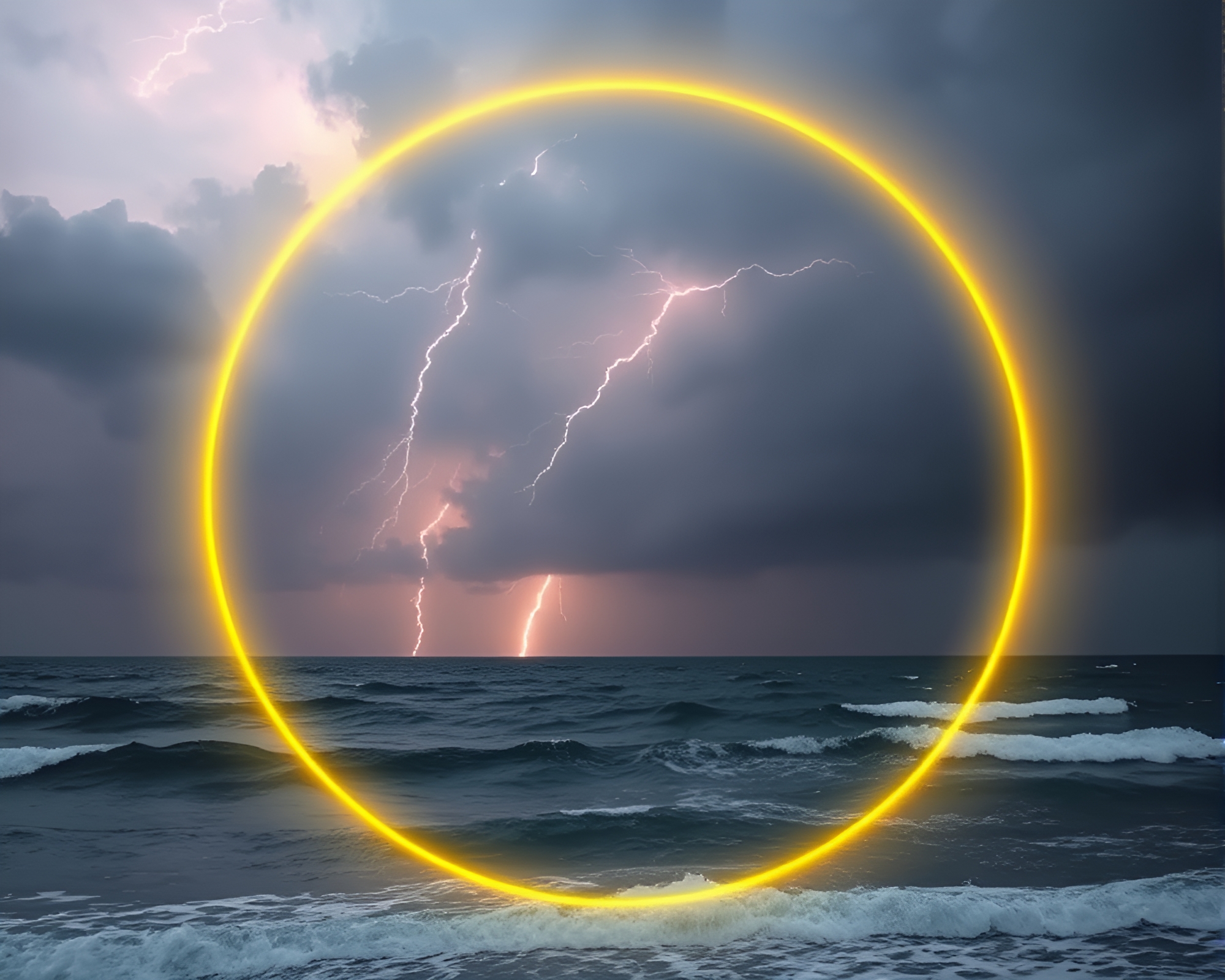Thunderstorm Circle: Lemon Yellow Ocean Zing – free AI stock image