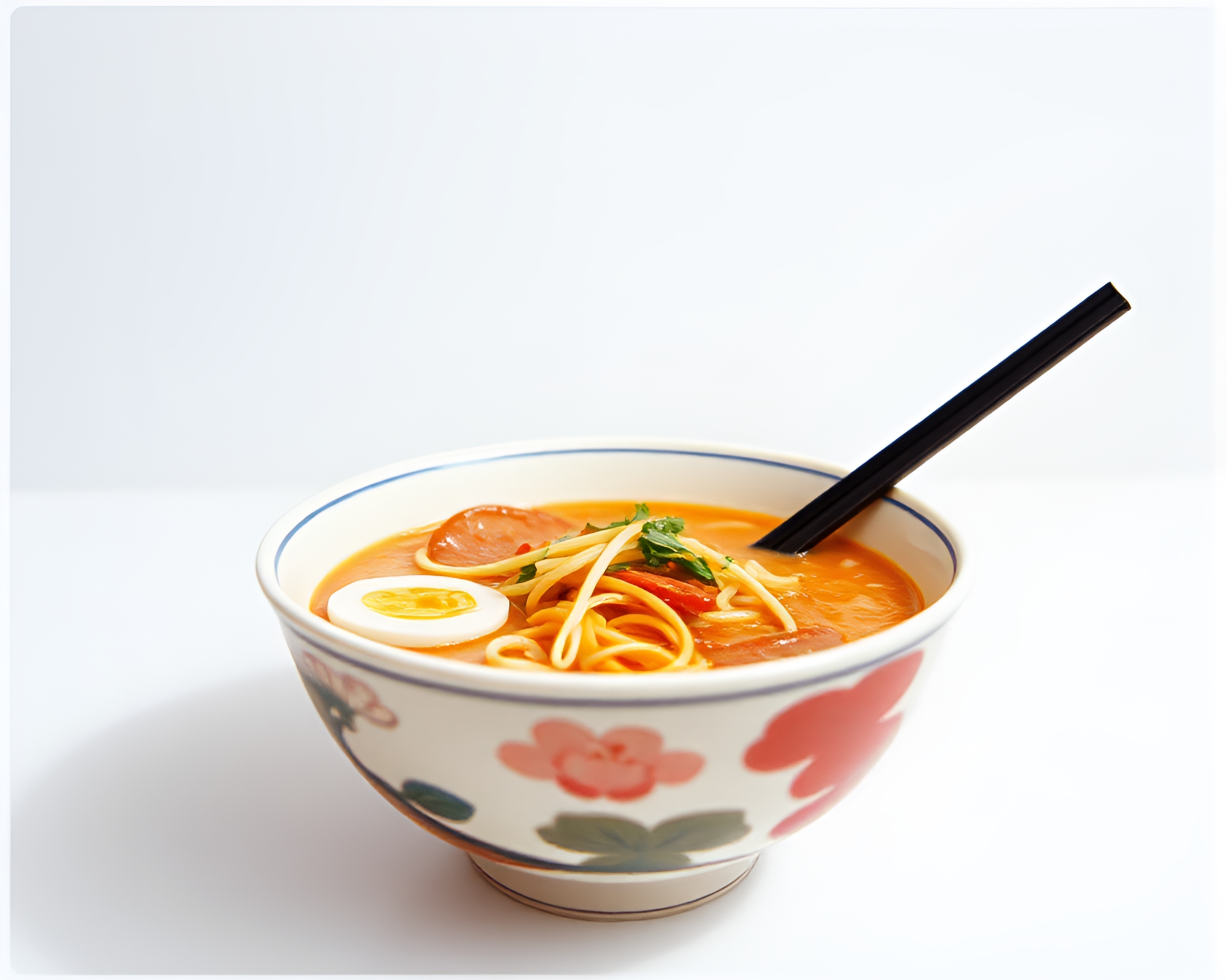 Minimalist Ramen Bowl on VHS Distortion Background – free AI stock image