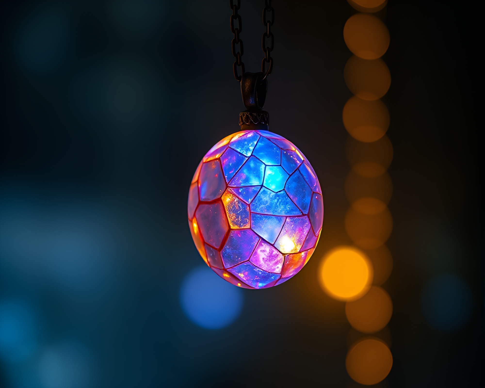 Necklace under vibrant stained glass light leaks – free AI stock image