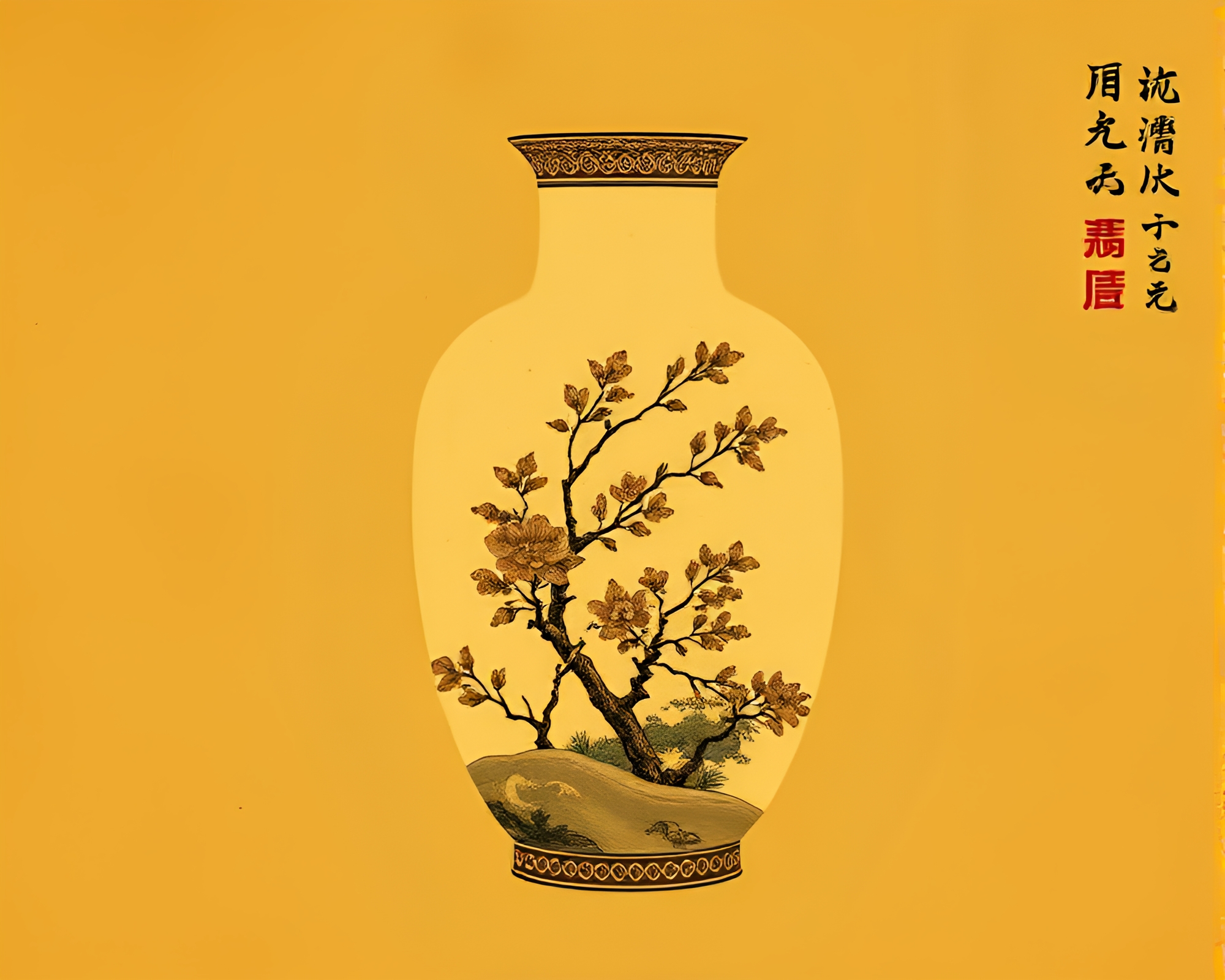 Glitchy Cloisonné Vase in Sepia Calligraphy Style – free AI stock image