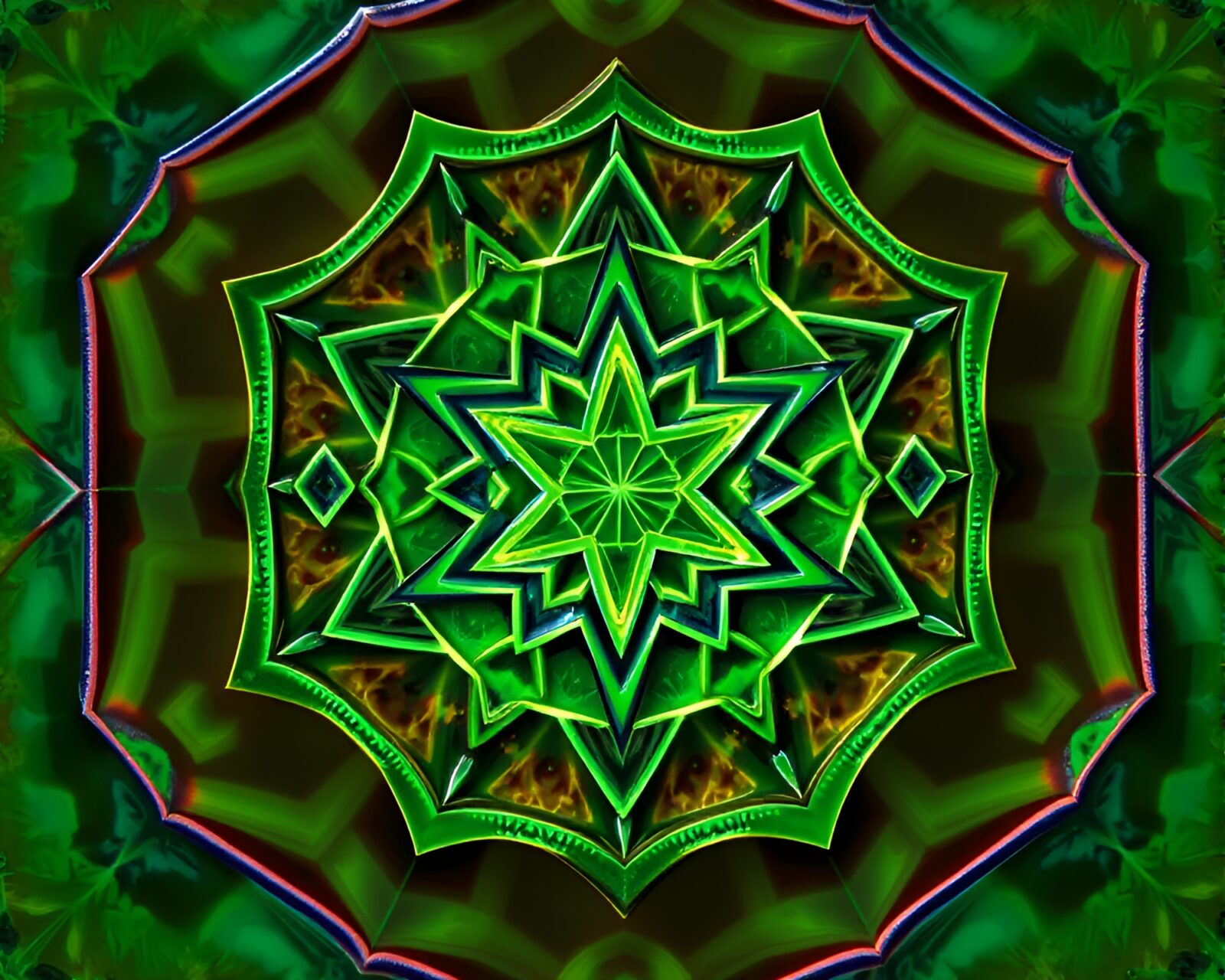 Vibrant hexagonal sigil design with kinetic energy in motion