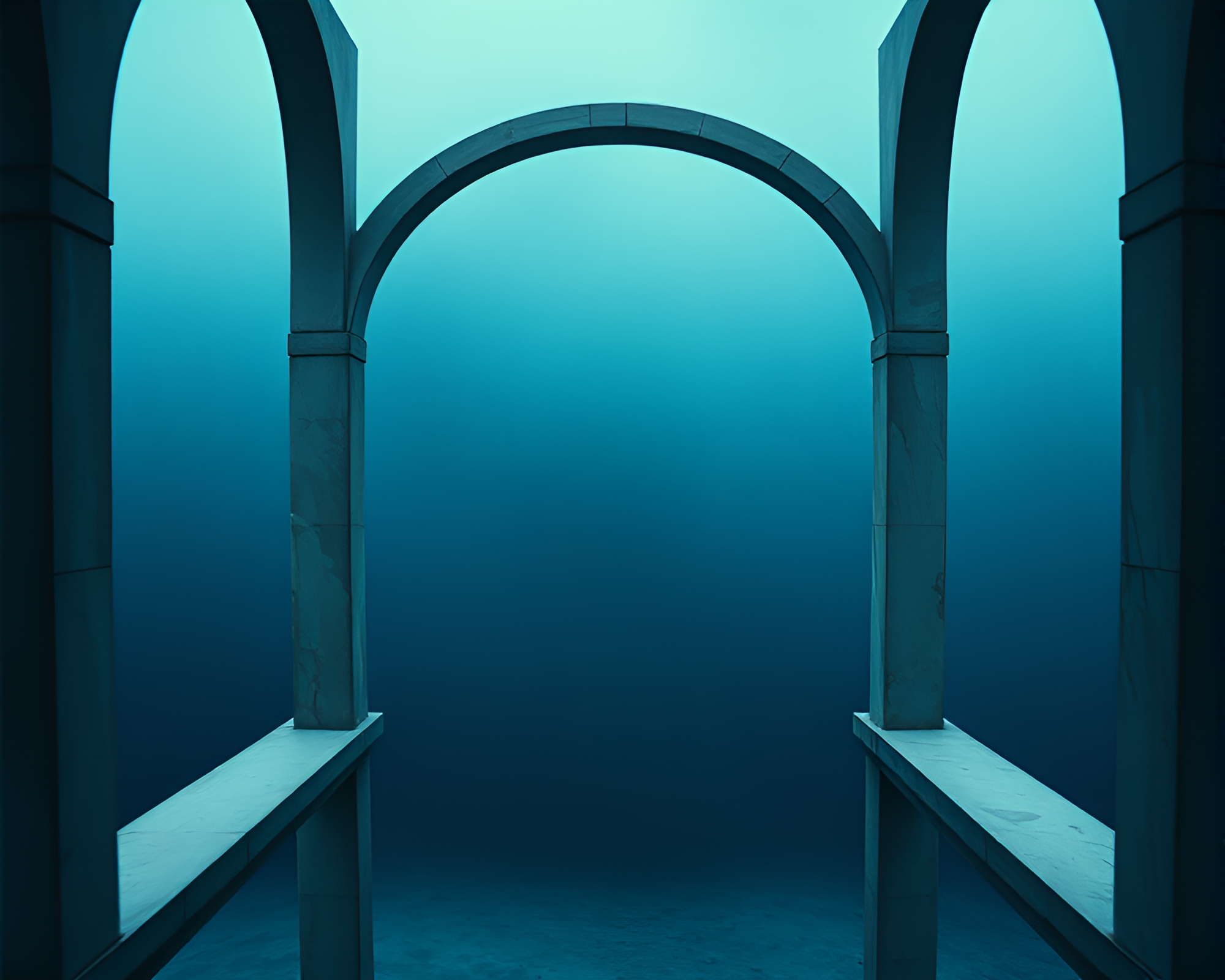 Submarine Submerged in Architectural Frame in Egg Tempera Style – free AI stock image