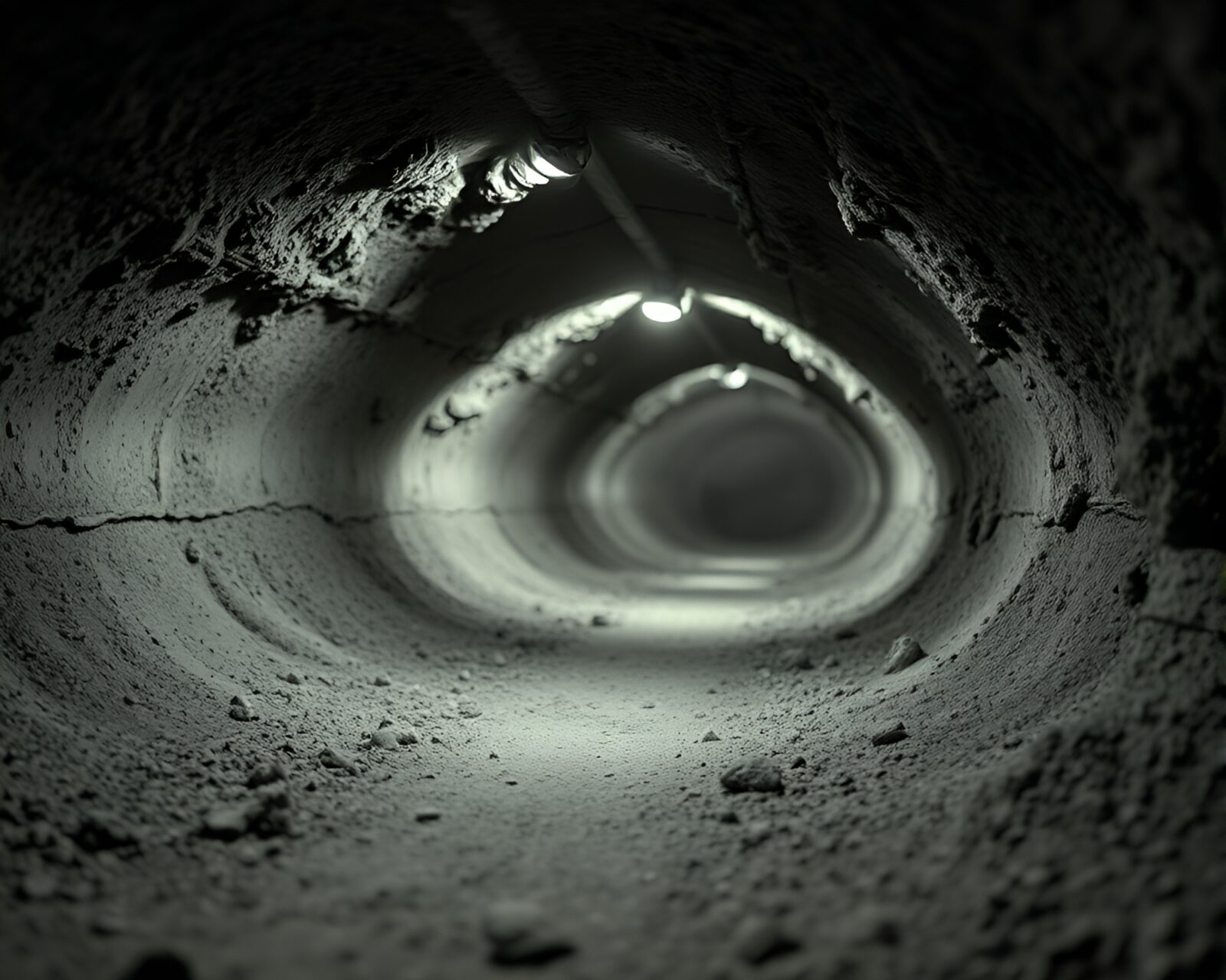 Selective focus image of an underground bunker in volcanic ash