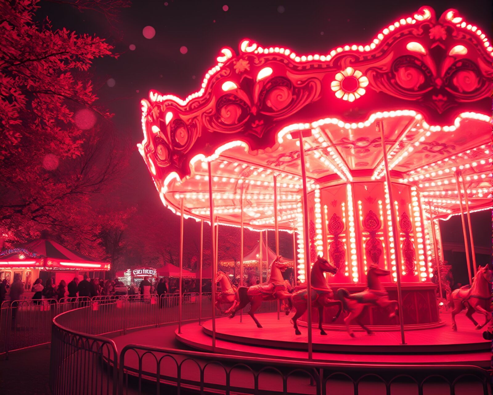 Digital painting of carousel with infrared warmth and mildew