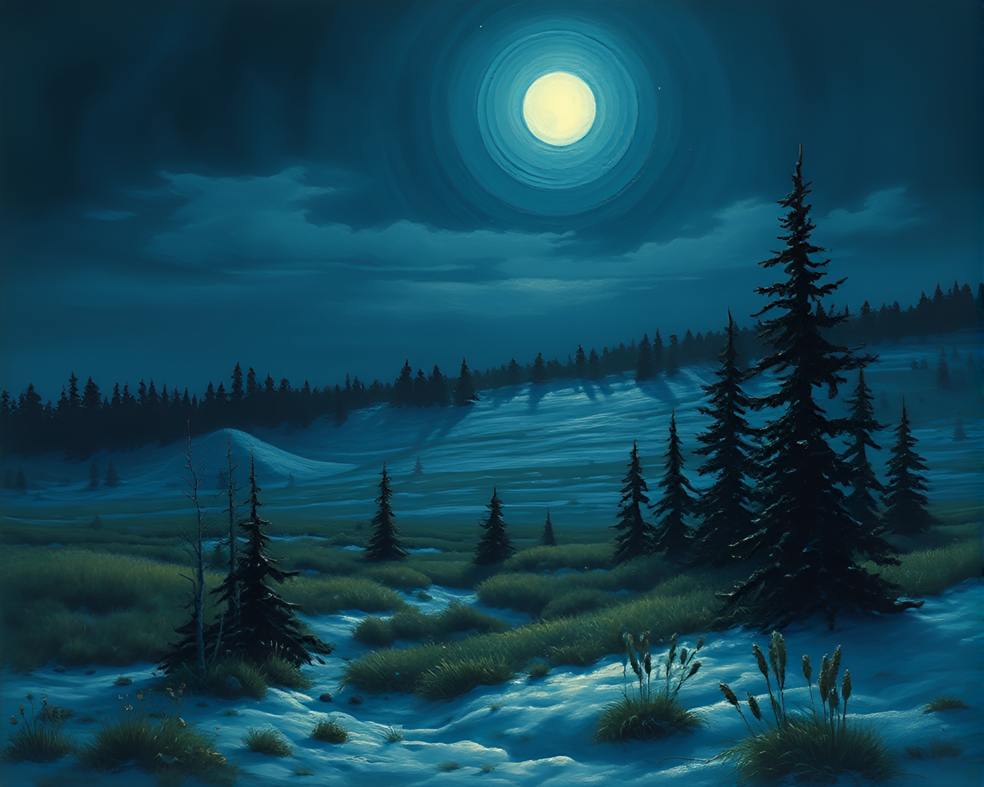 Moonlit Geyser Field: Egg Tempera Painting – free AI stock image