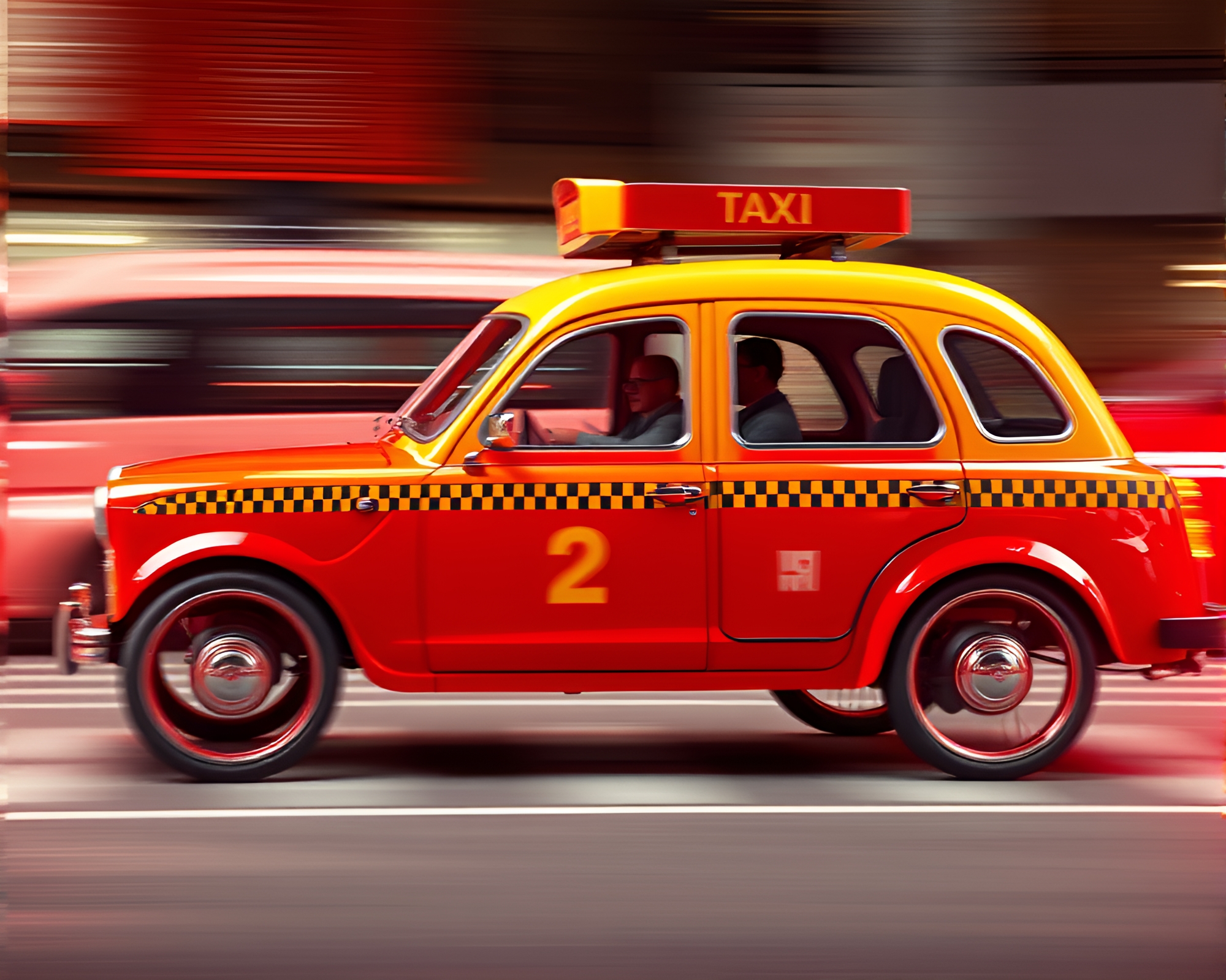 Chariot Taxi: Ruby Red High-Poly 3D Blur Streak – free AI stock image