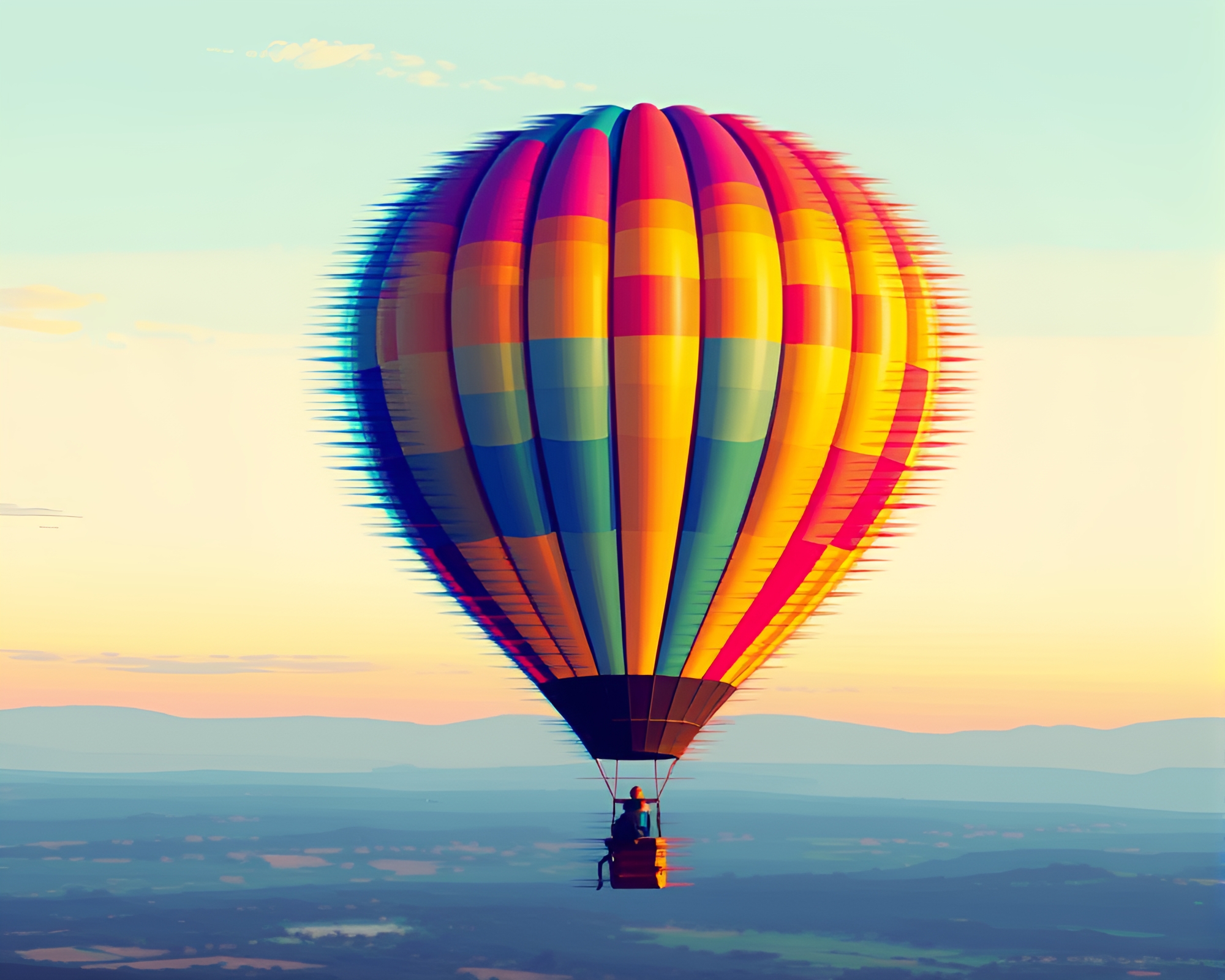 Glitchy Hot Air Balloon Fashion Illustration – free AI stock image
