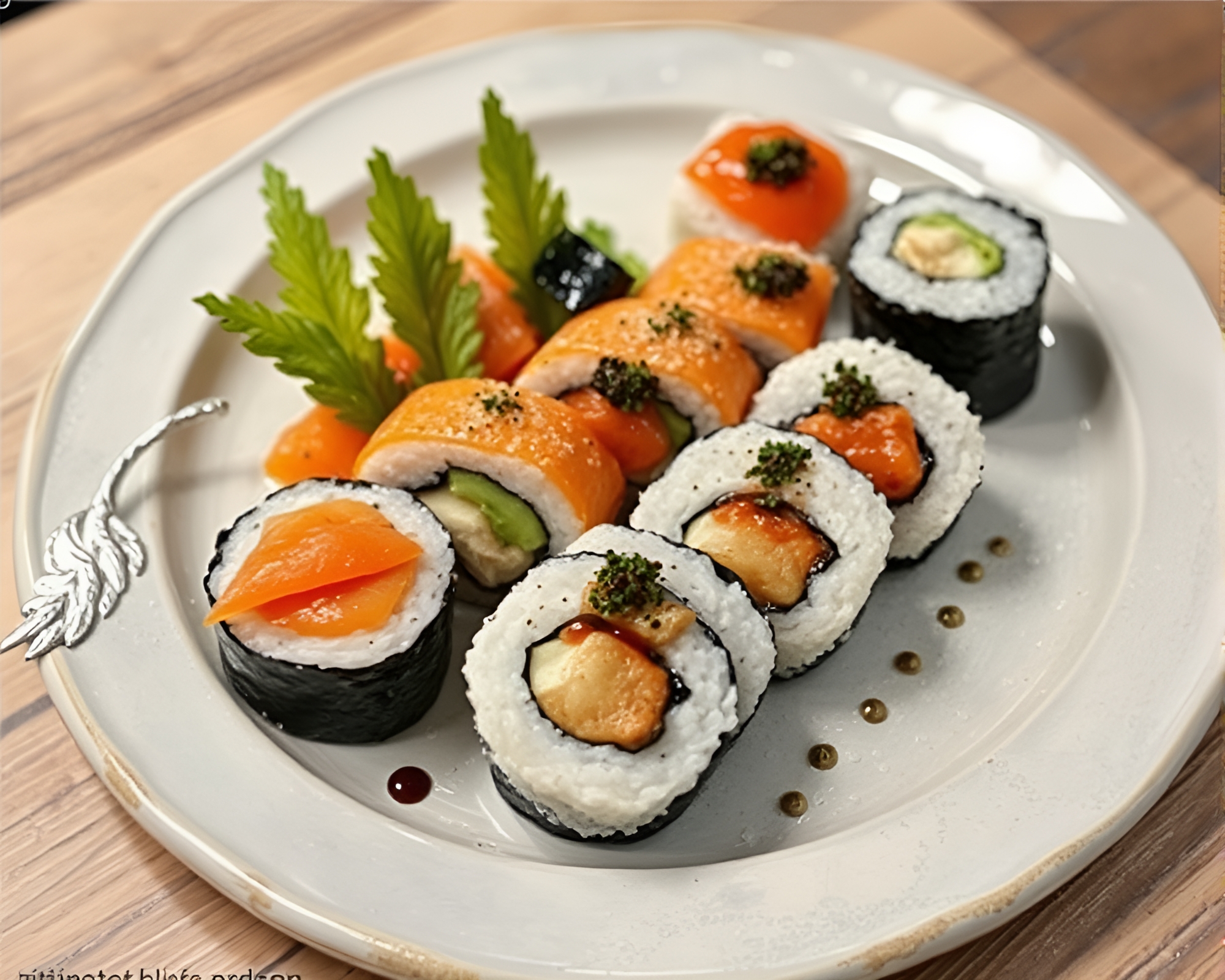 Impressionist Painting of Sushi Platter with Silver Leaf Accents – free AI stock image