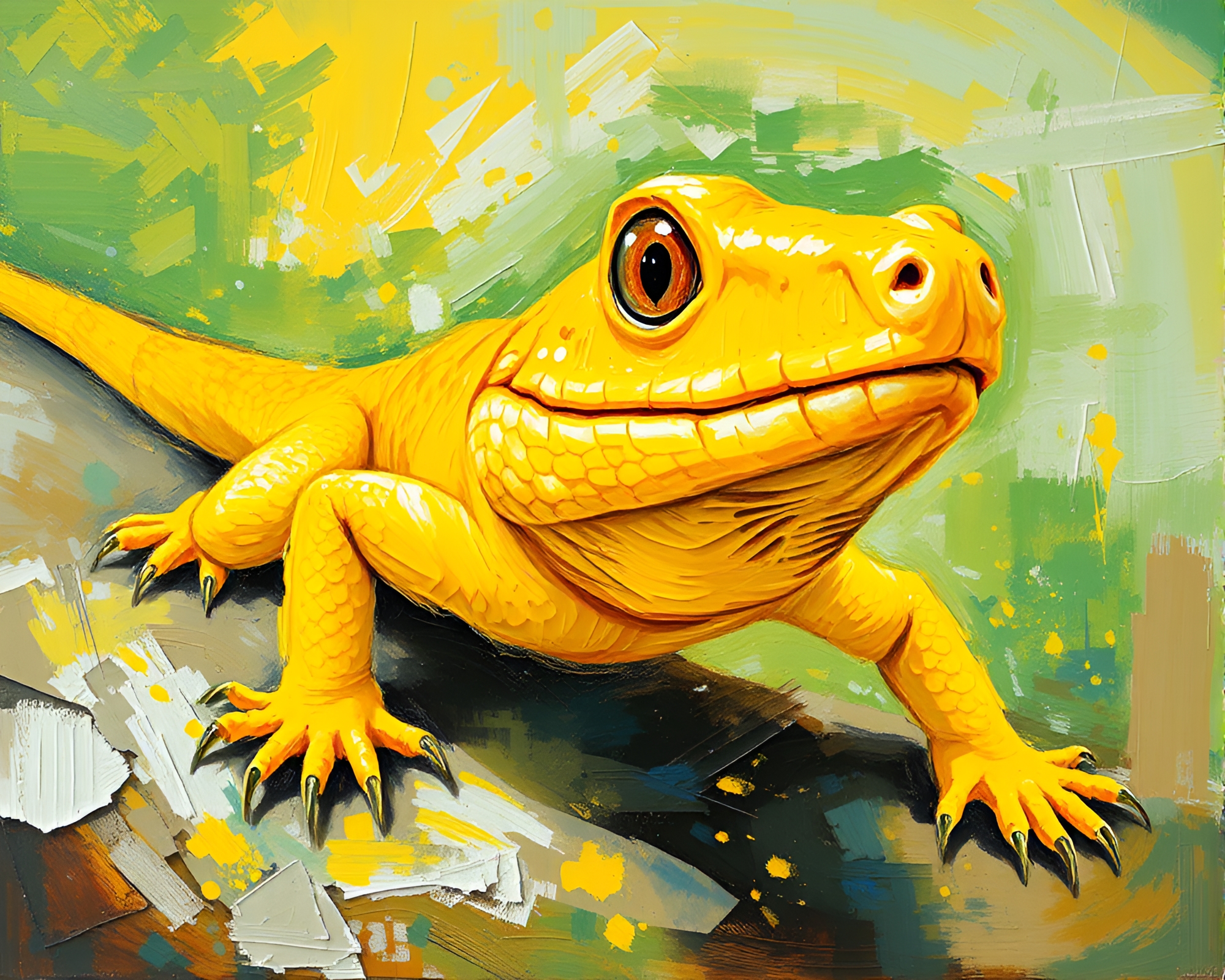 Wide-Angle Basilisk Encounter in Lemon Yellow Twilight – free AI stock image
