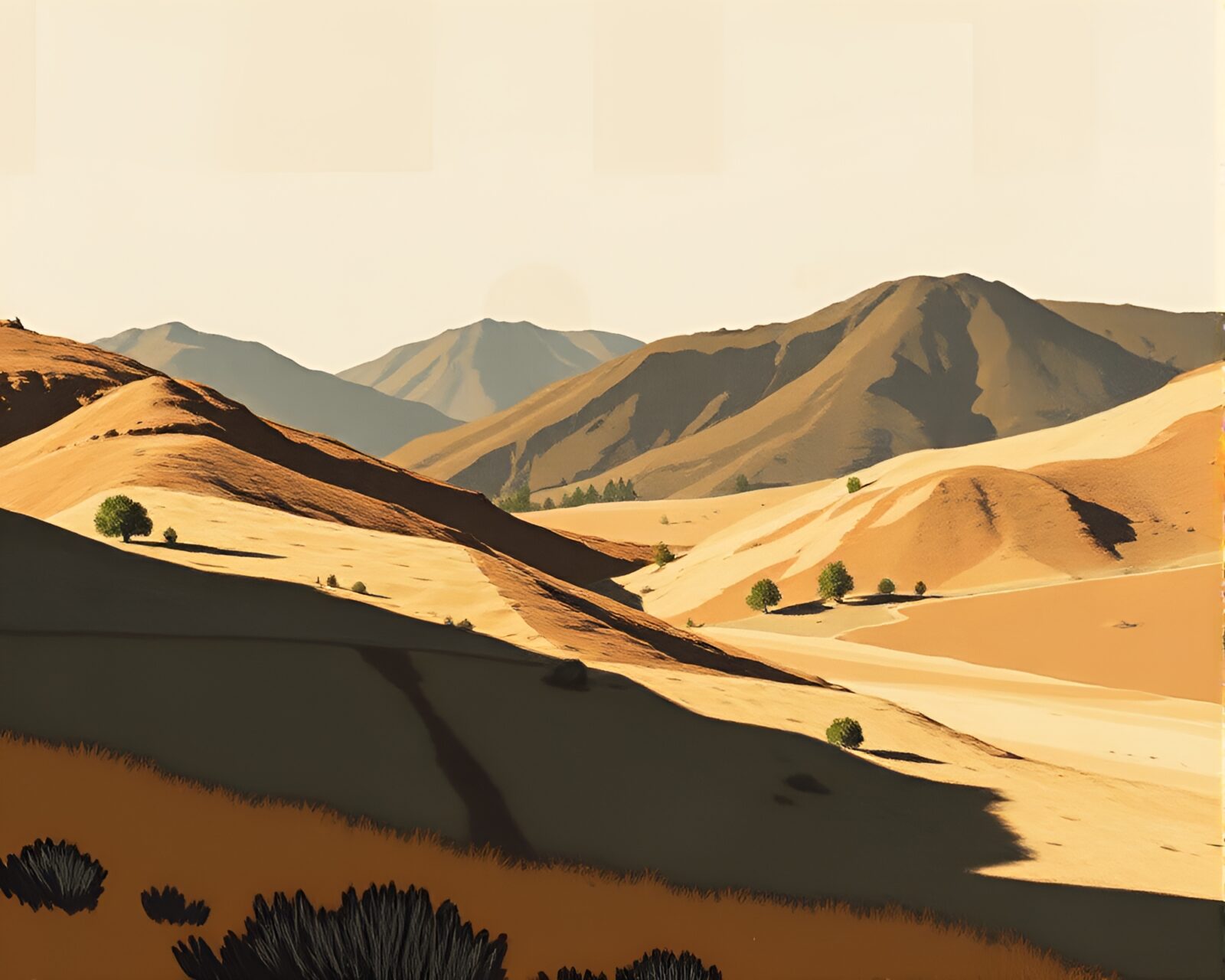 A shadowy valley landscape with detailed anatomical study