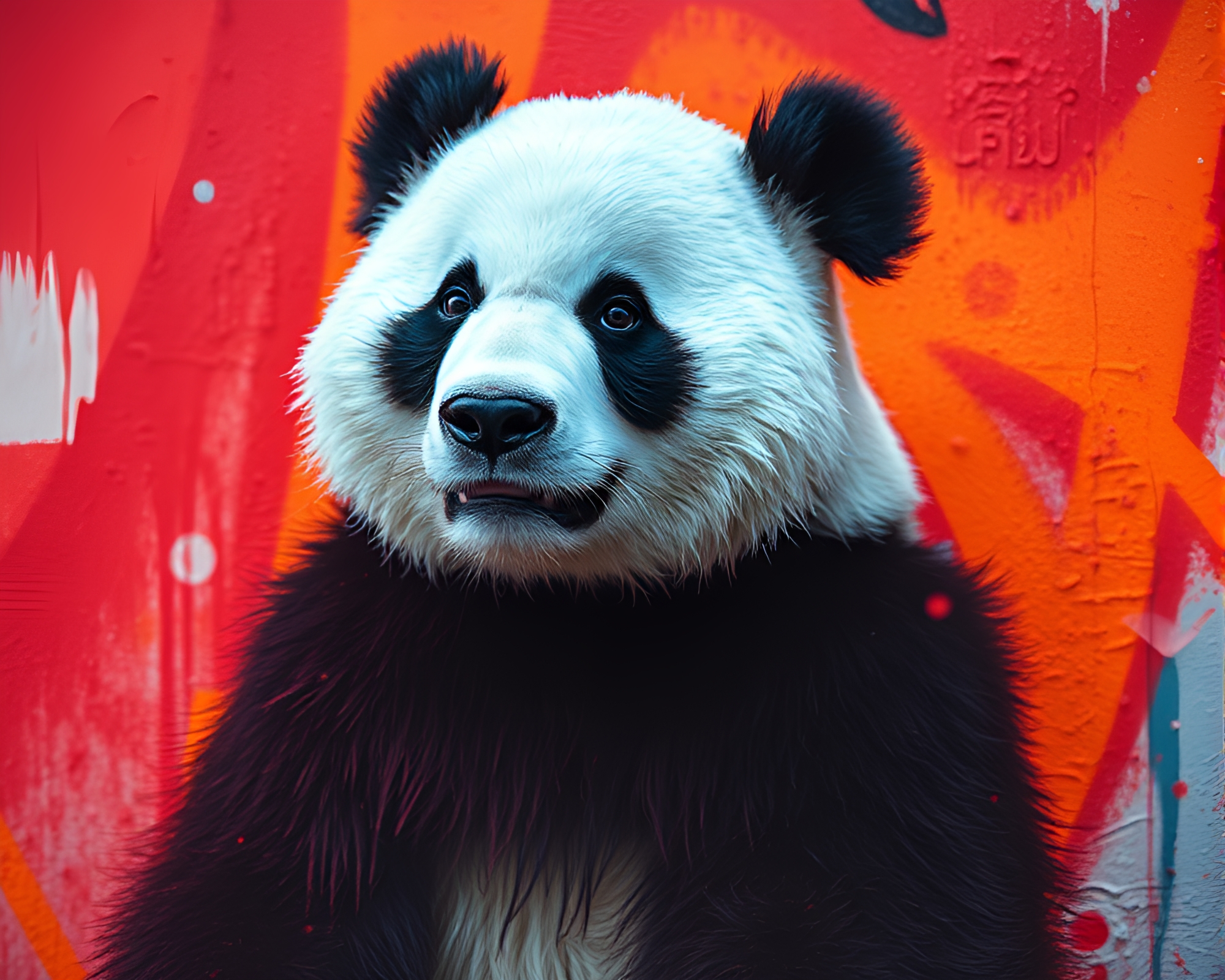 Panda Street Art Under Infrared Glow – free AI stock image
