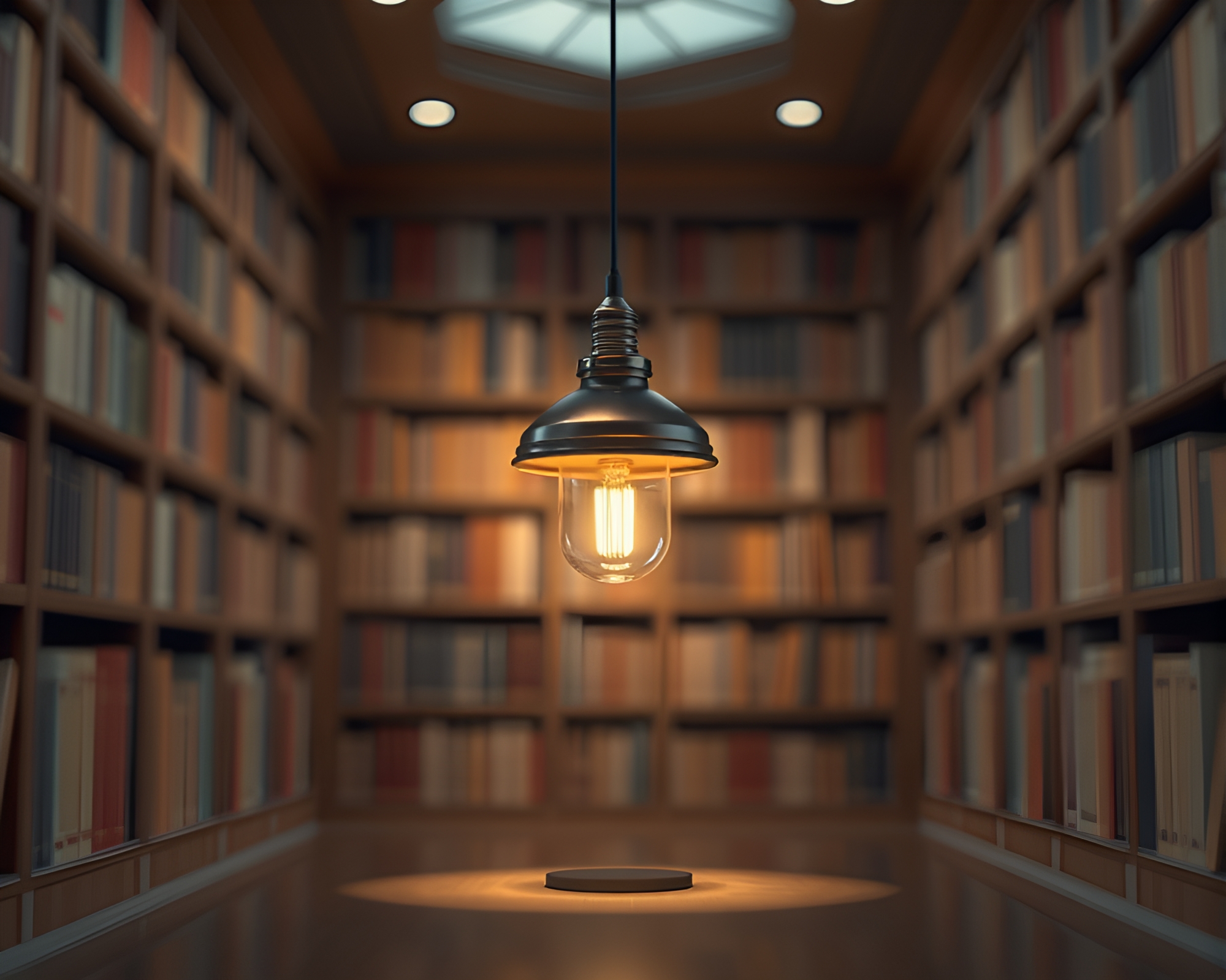 Oasis Library Illuminated by Warm Lamp Light – free AI stock image