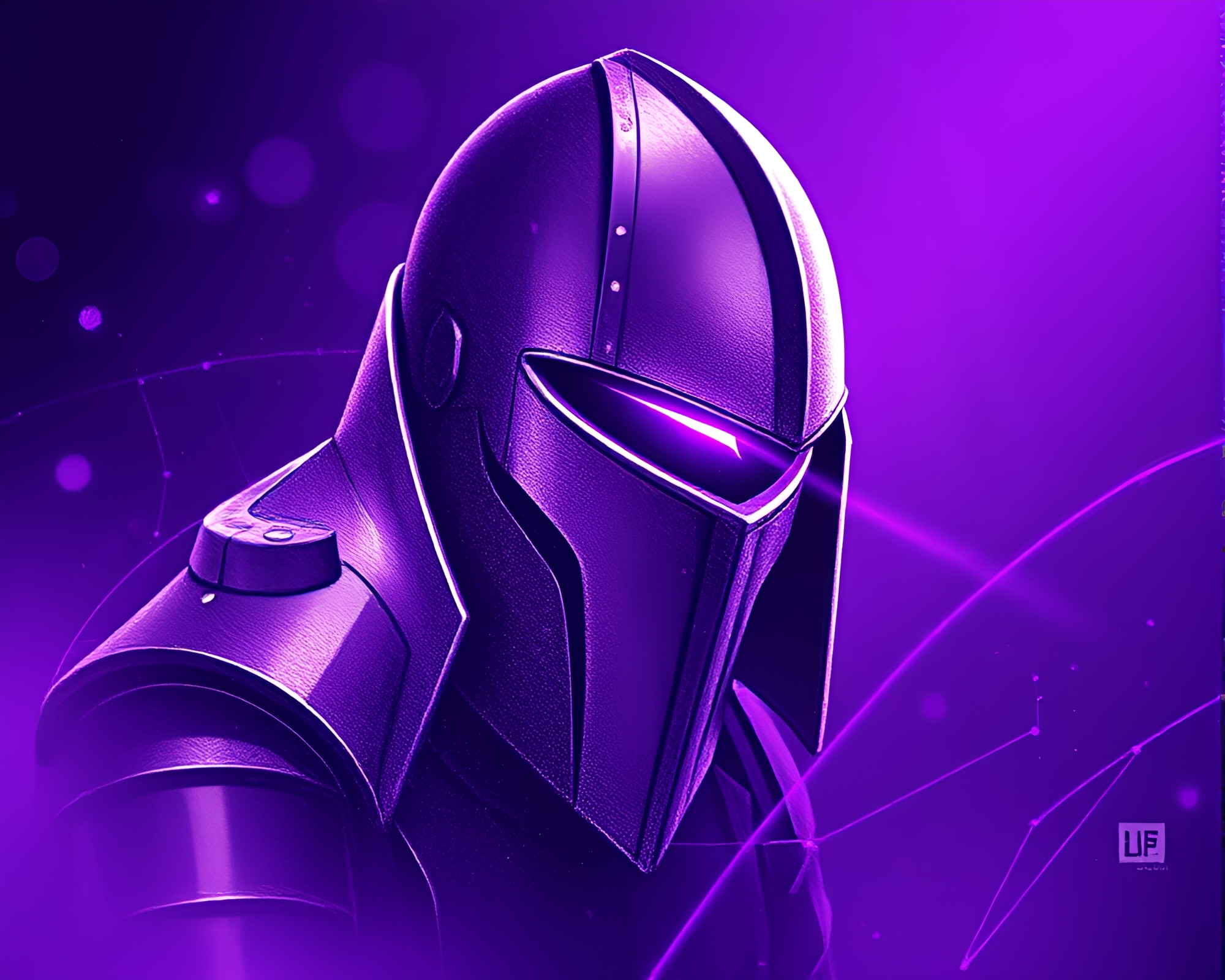 Amethyst Armored Knight in Halftone Grid Background – free AI stock image