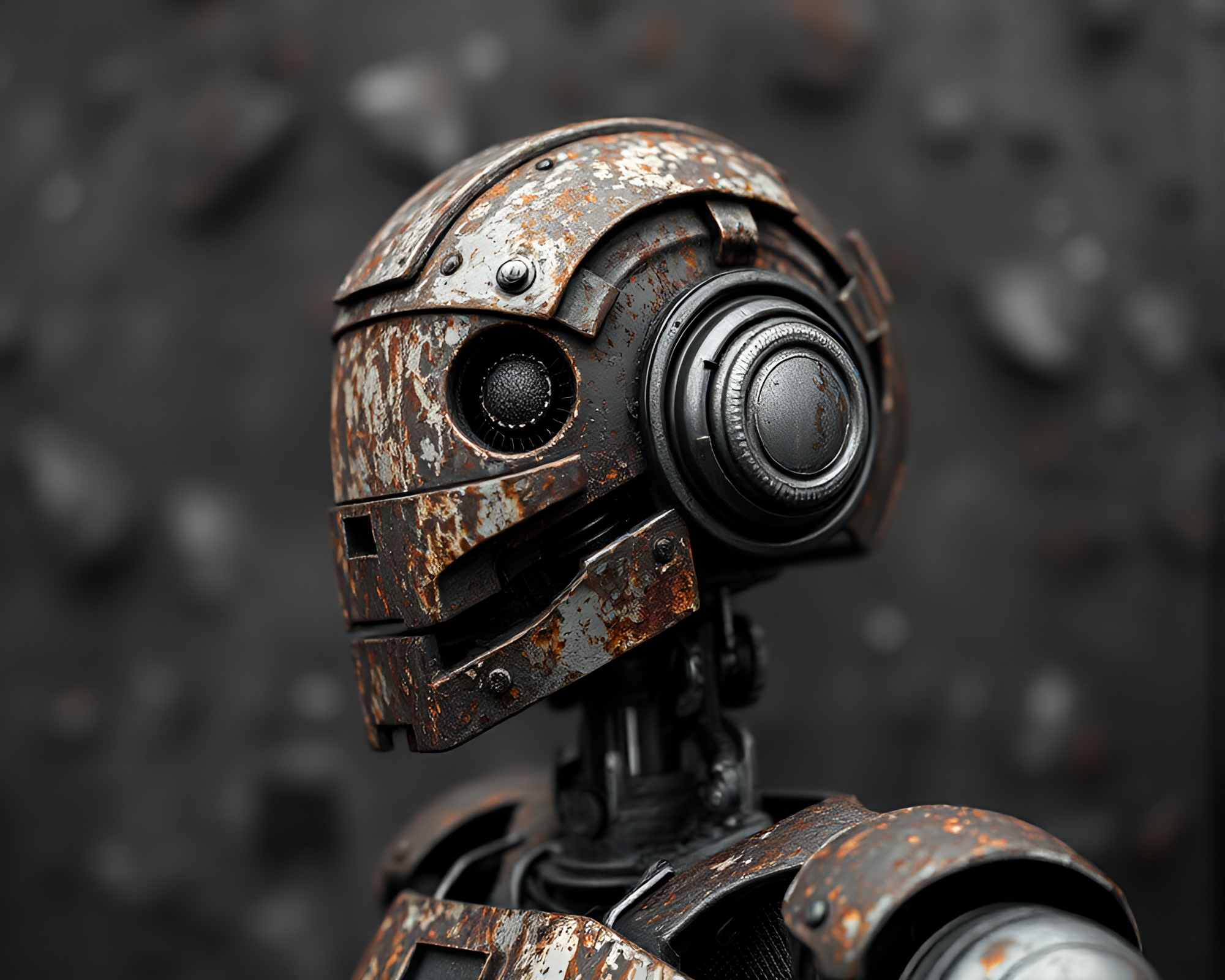 Rusty Robot Gears in Monochrome Film Grain – free AI stock image
