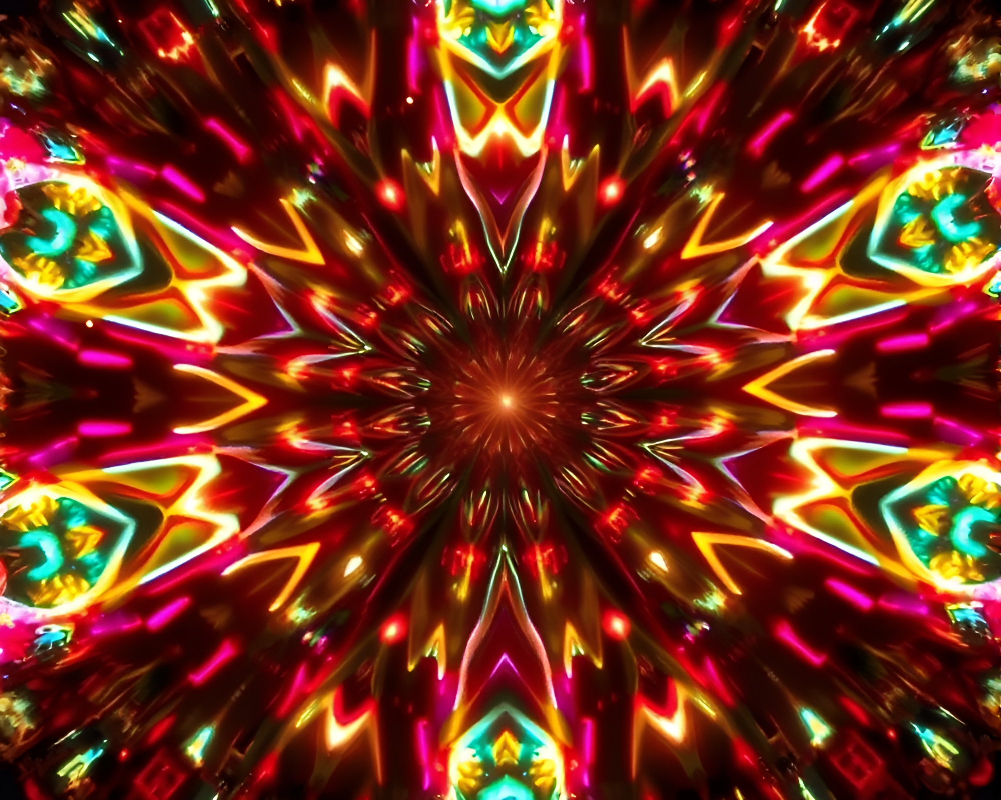Neon Kaleidoscope Lens Flare Steampunk Art – free AI stock image