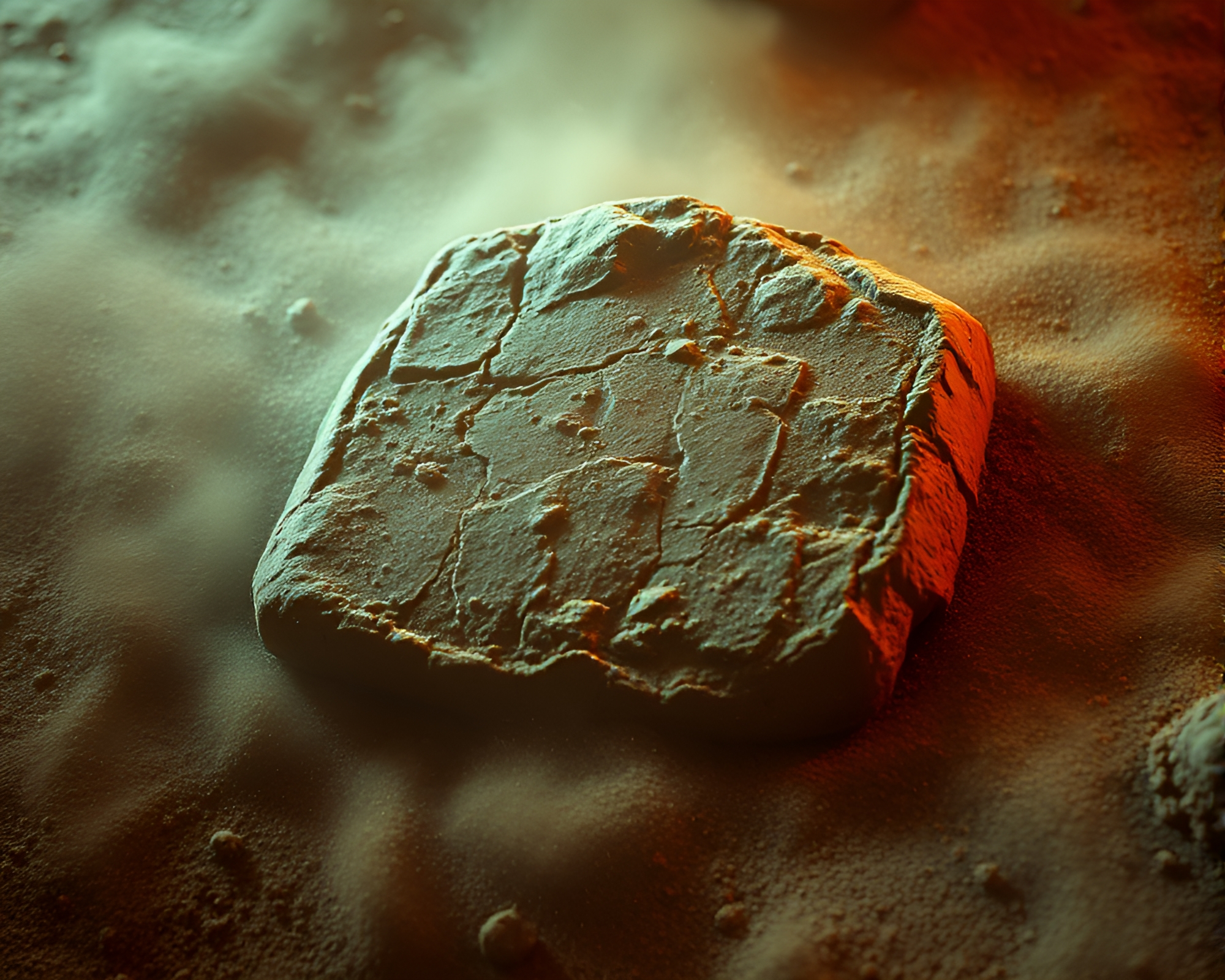 Glowing Rune Stone in Dusty Fluorescent Light – free AI stock image