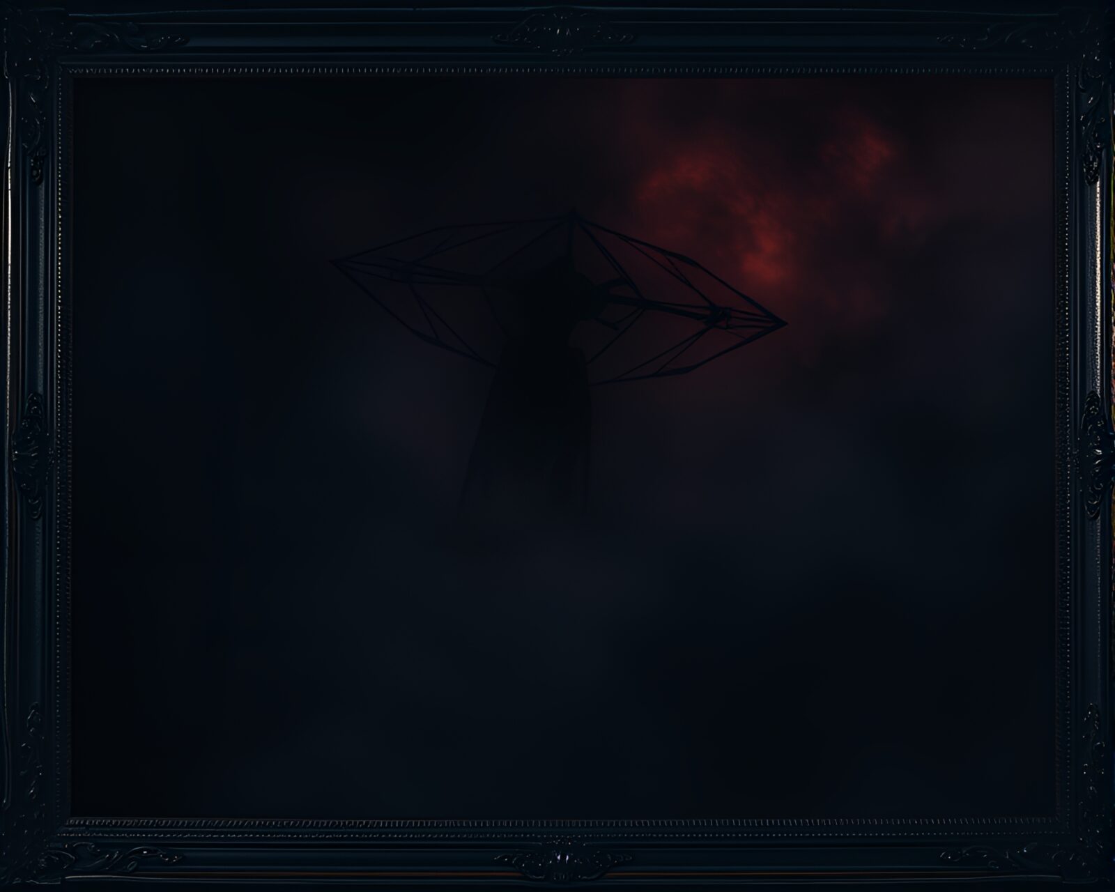 Dark, vampire-themed frame within frame composition in cosmic dust shades