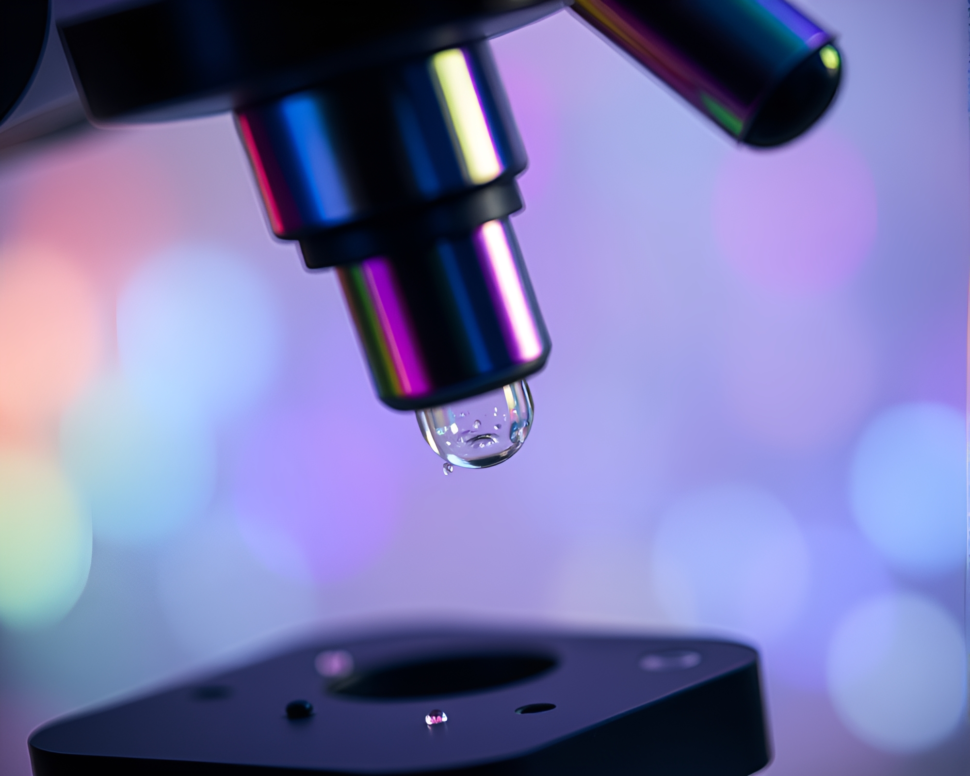 Microscopic Oil Slick Rainbow Under Bokeh Microscope – free AI stock image