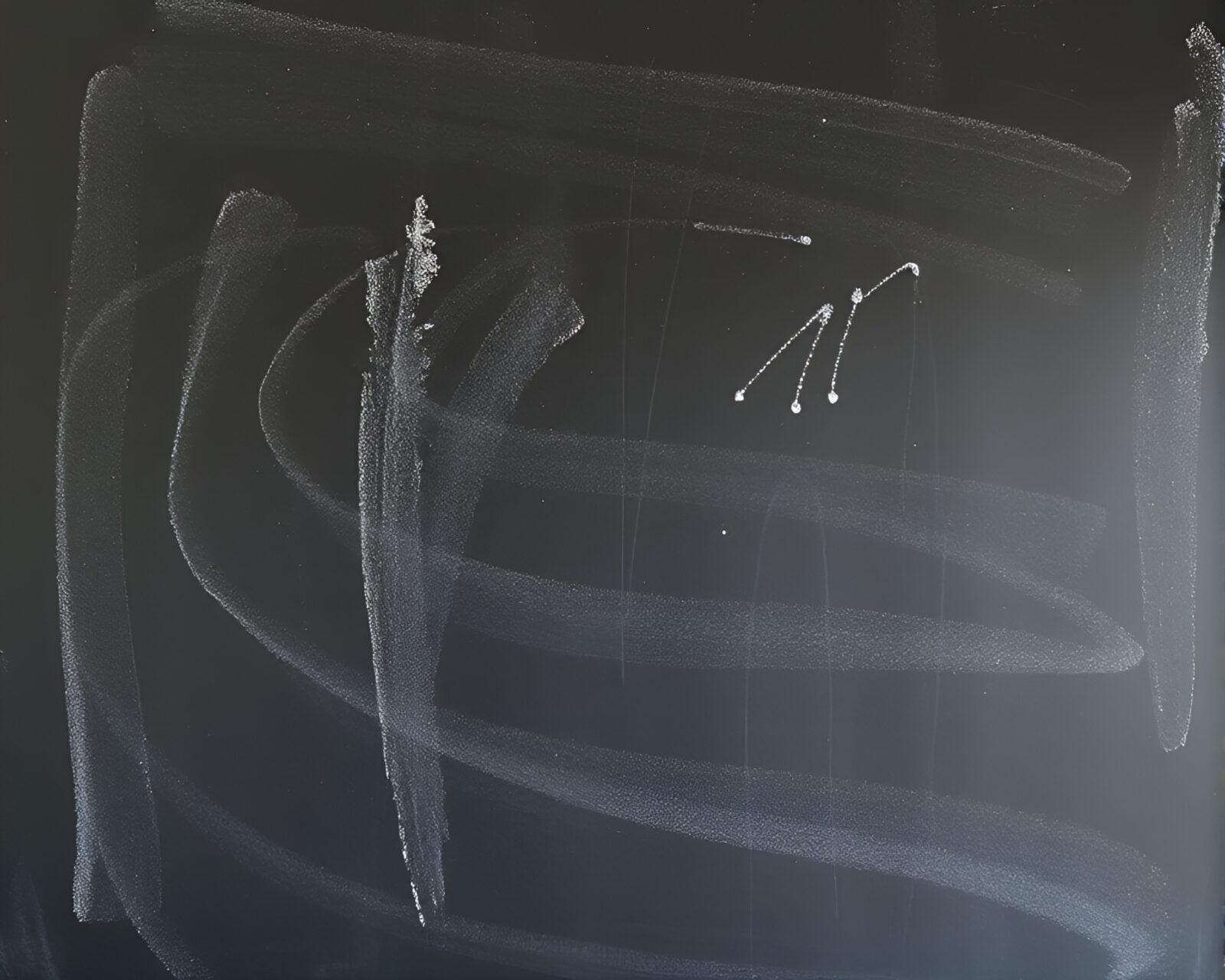 Vibrant monorail scene drawn in chalk on smudged board