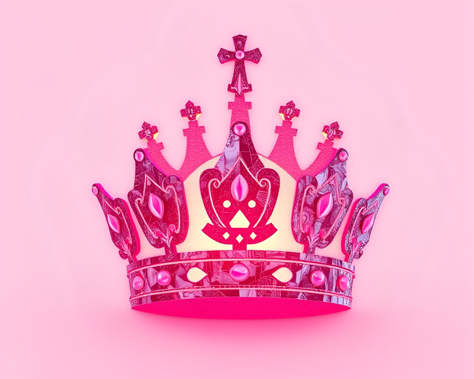 Voxel art styled crown collage under sunrise-pink glow