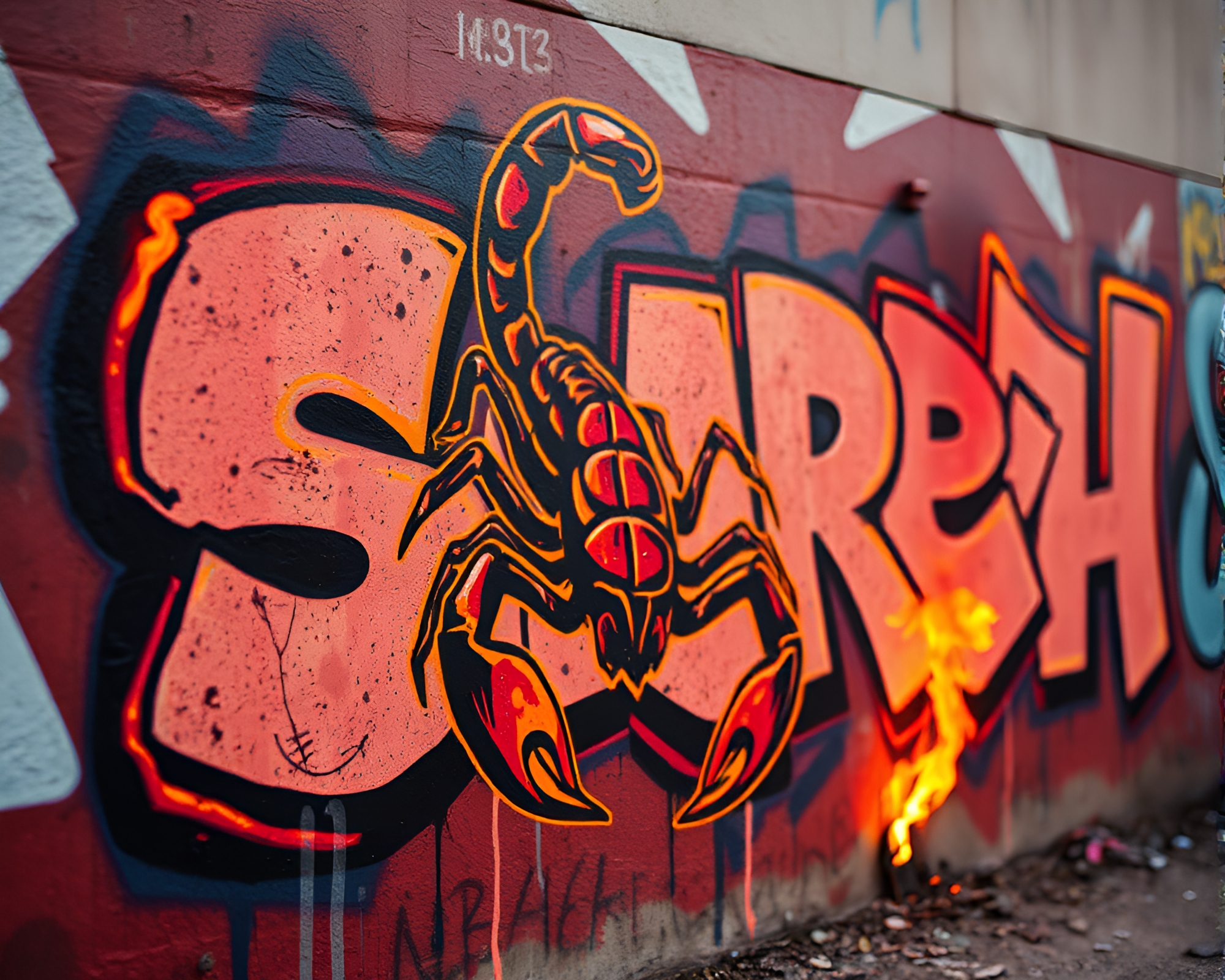 Scorpion in Graffiti Film Burn Telephoto Shot – free AI stock image