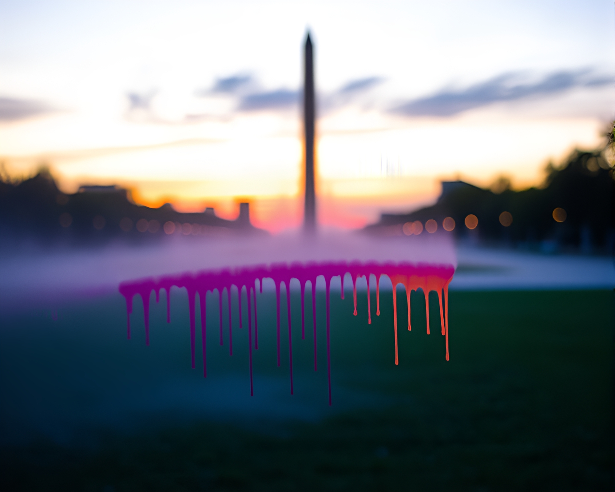 Sunset Obelisk Splattered with Motion Paint – free AI stock image
