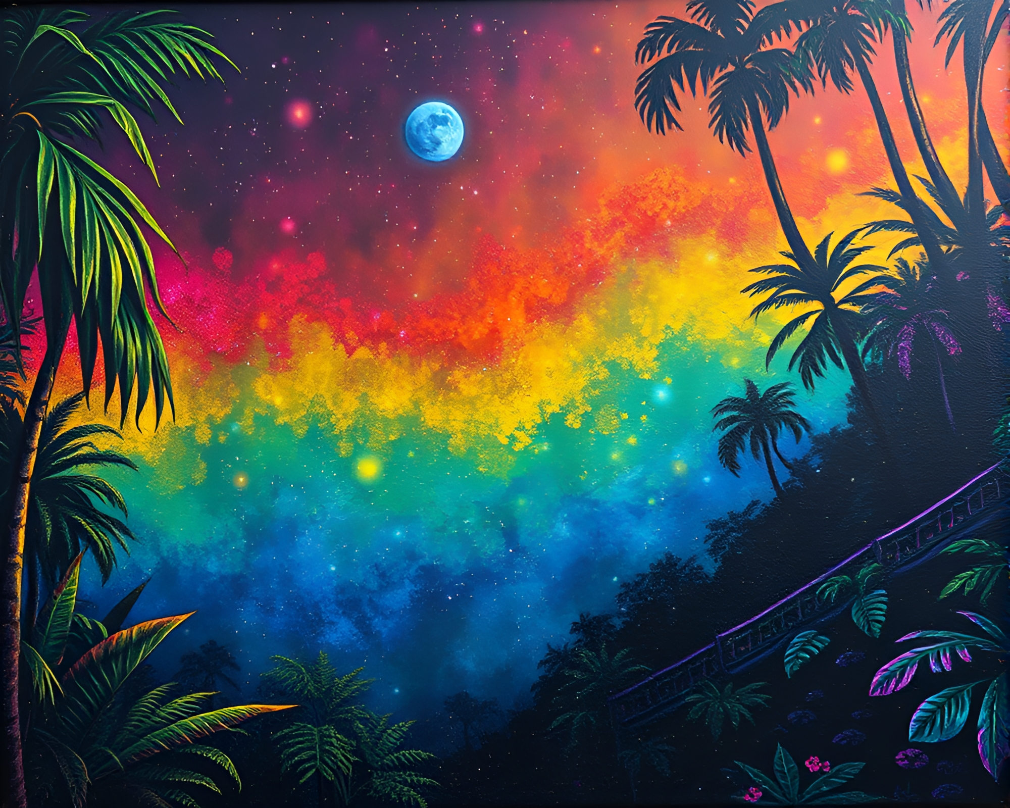 Oil Slick Rainbow in Jungle Serenity – free AI stock image