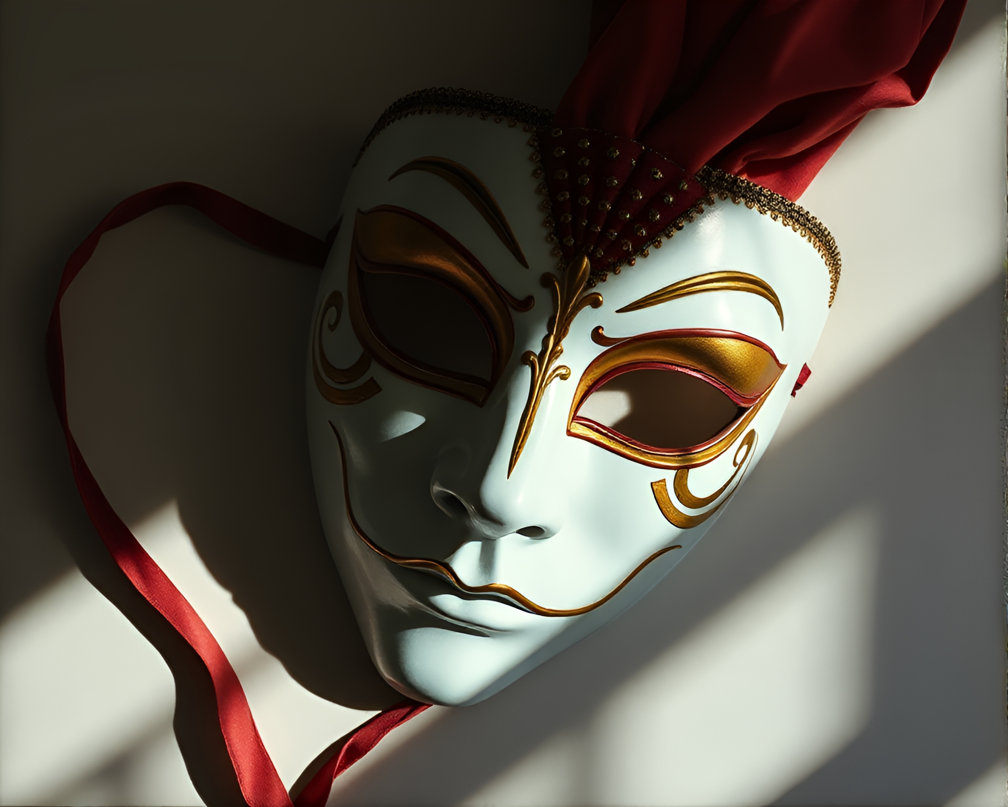 Venetian Mask in Soft Shadows: High-Angle Oil Painting – free AI stock image