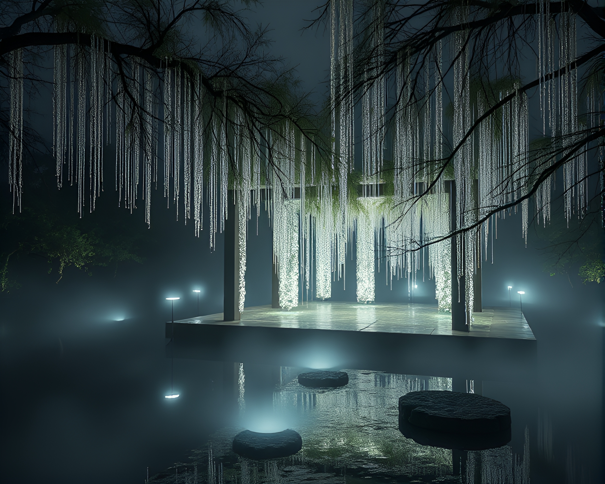 Surreal Floating Lichen Pavilion – free AI stock image