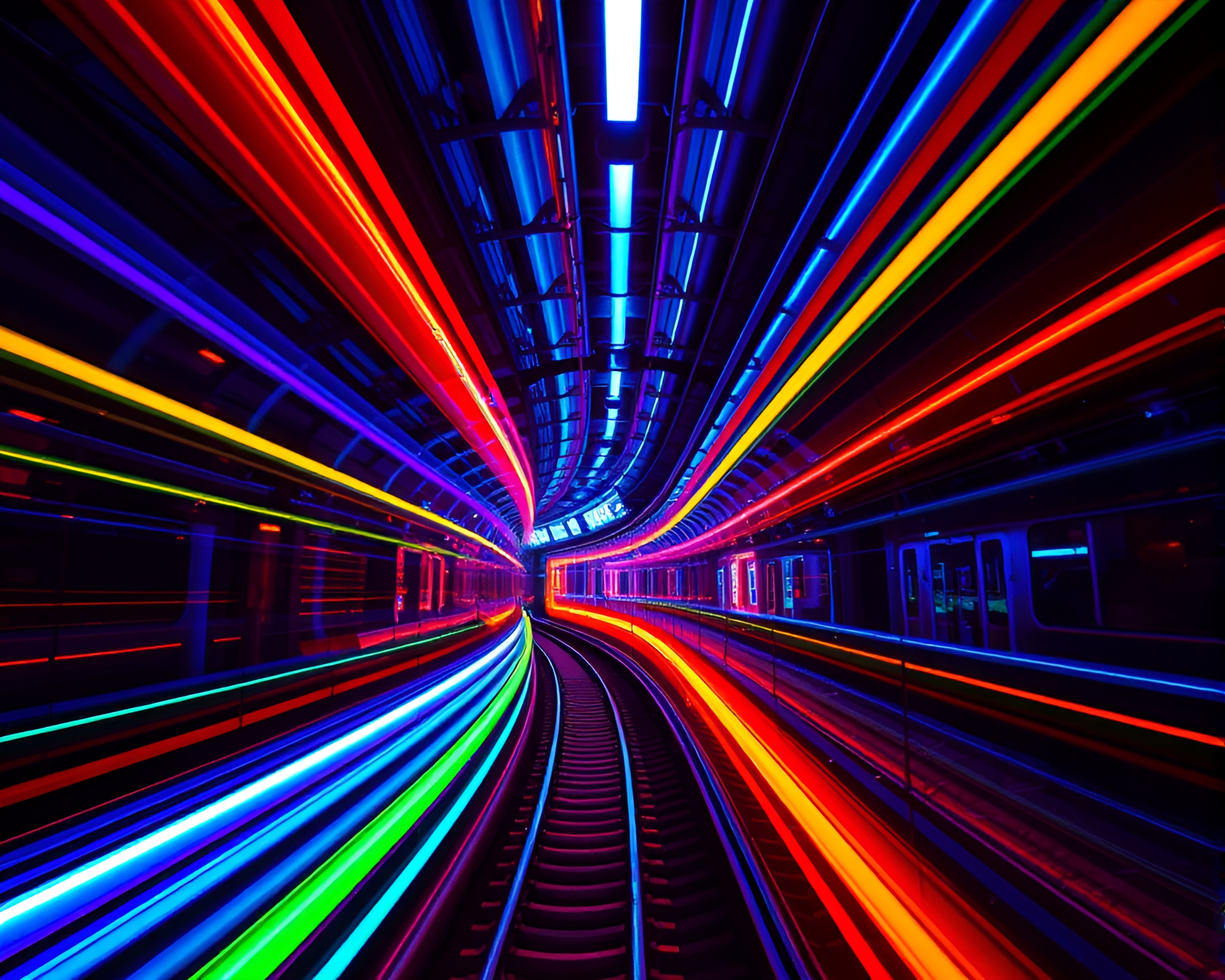 Neon Train Light Trails Mind Palace Fantasy – free AI stock image