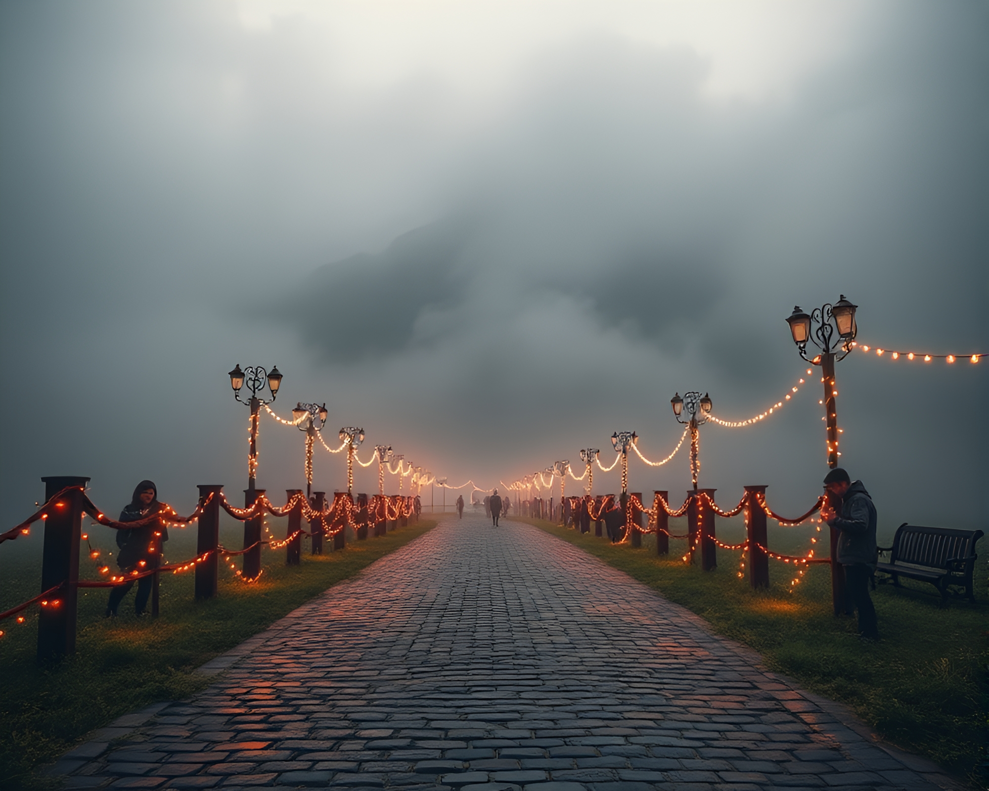 Mist-Shrouded Mountain Carnival Collage – free AI stock image