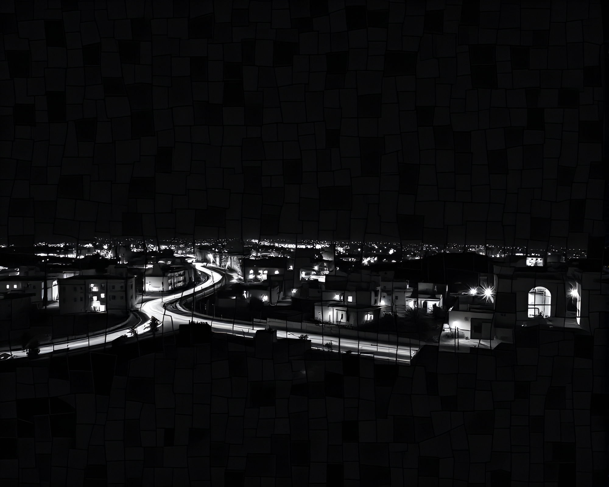 Desert City Night: Monochrome Broken Mosaic Fragments – free AI stock image