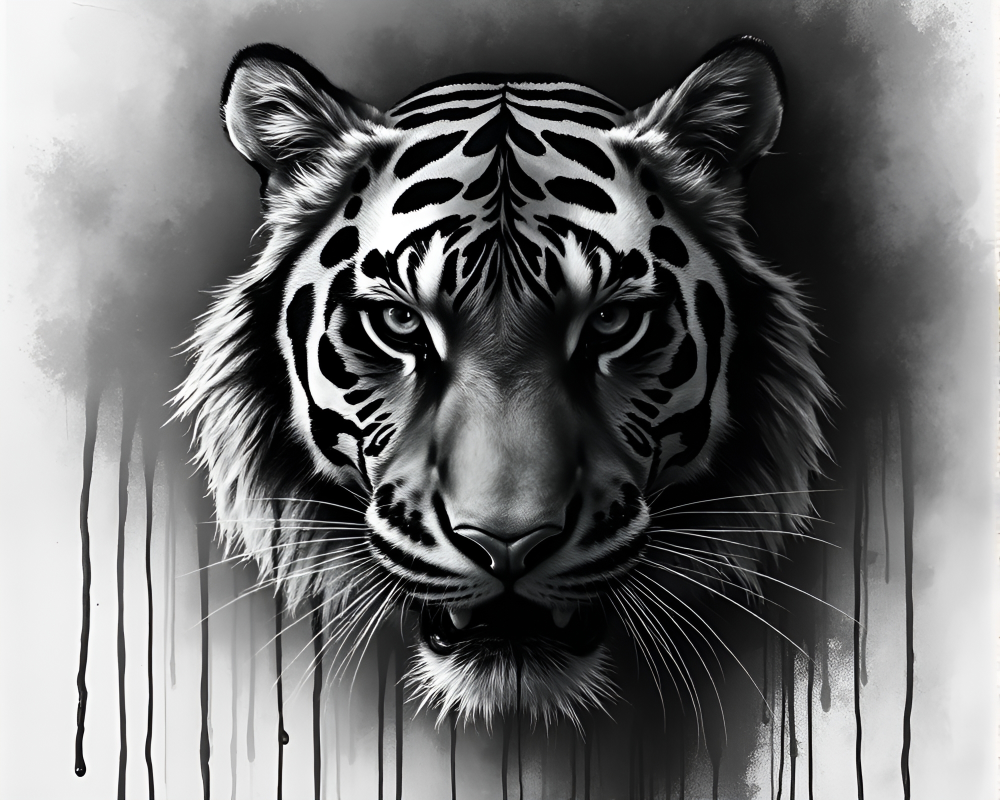 Tiger in Charcoal: Dripping Paint Concept Art – free AI stock image