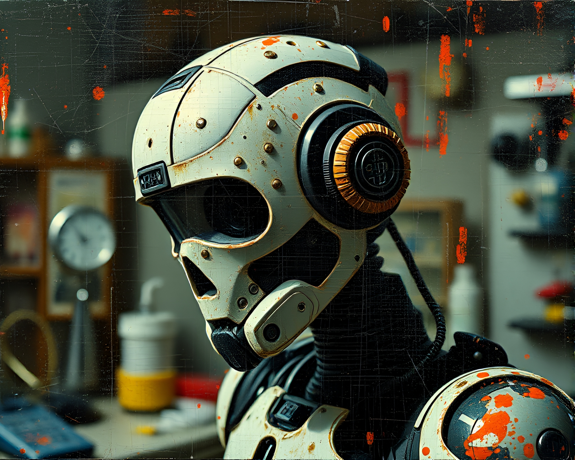 Robotics Laboratory with Scratched Textures in Oil Painting – free AI stock image