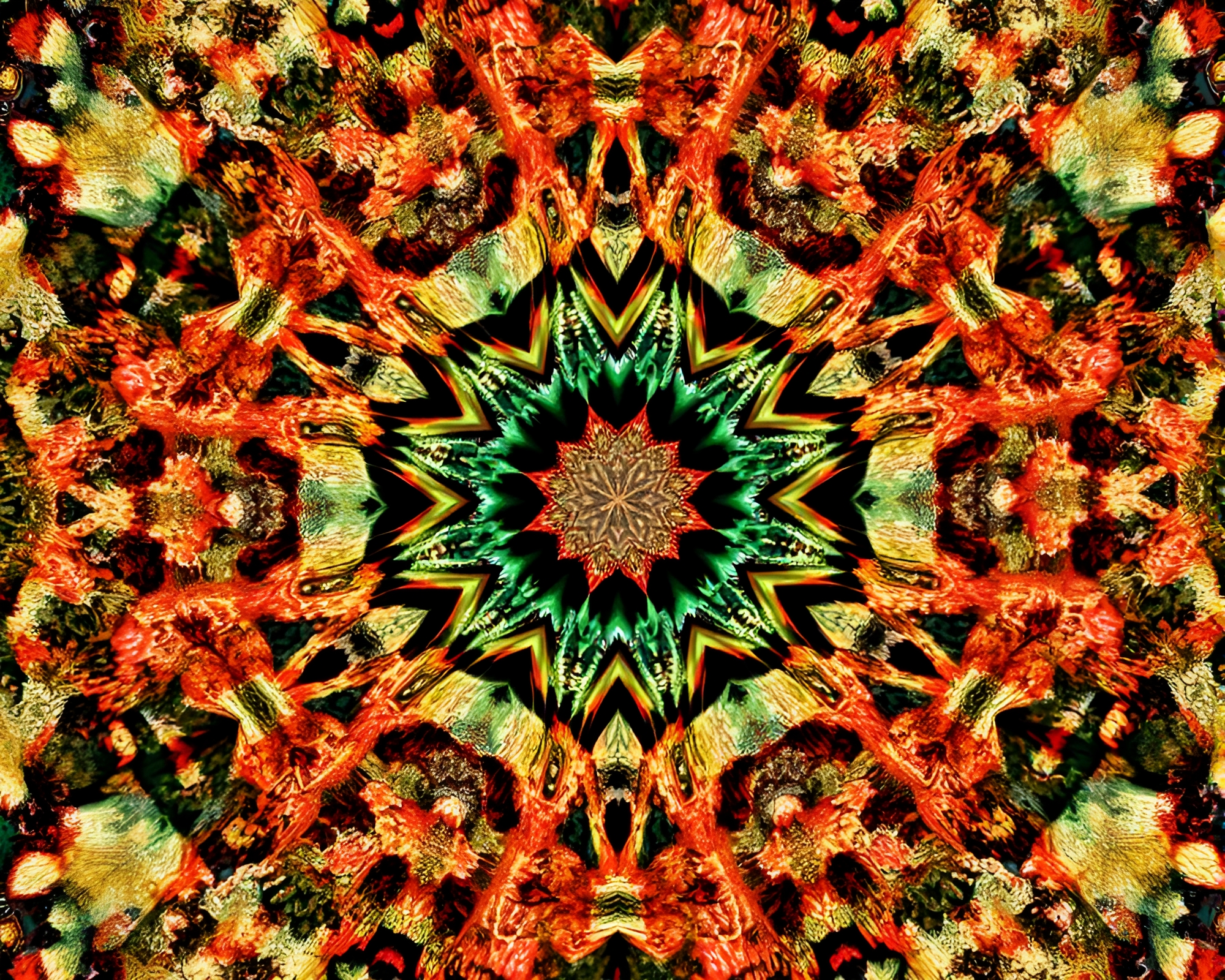 Digital Glitch Kaleidoscope: Lichen Copper Tones – free AI stock image