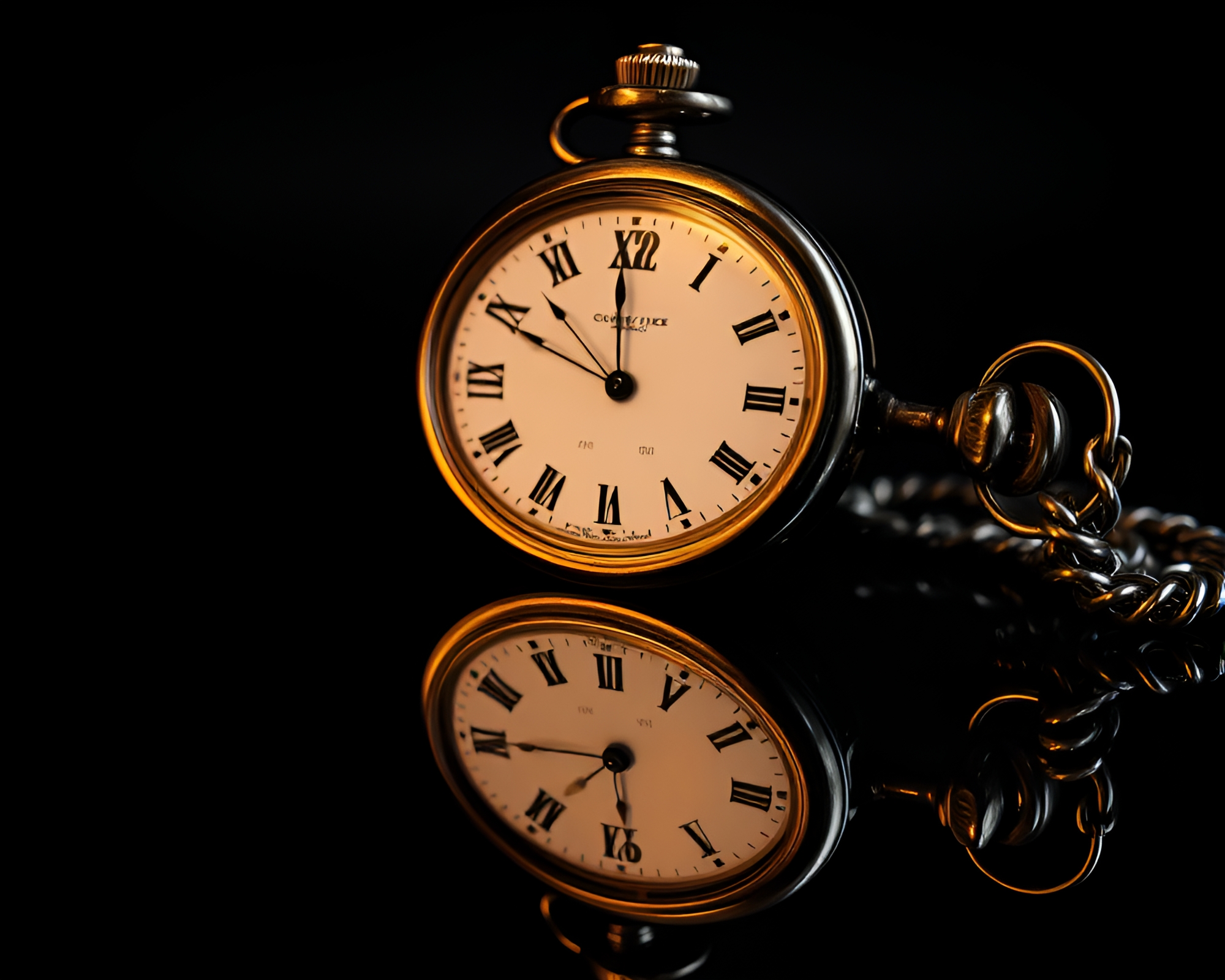 Elegant Tri-tone Pocket Watch Reflection Composition – free AI stock image