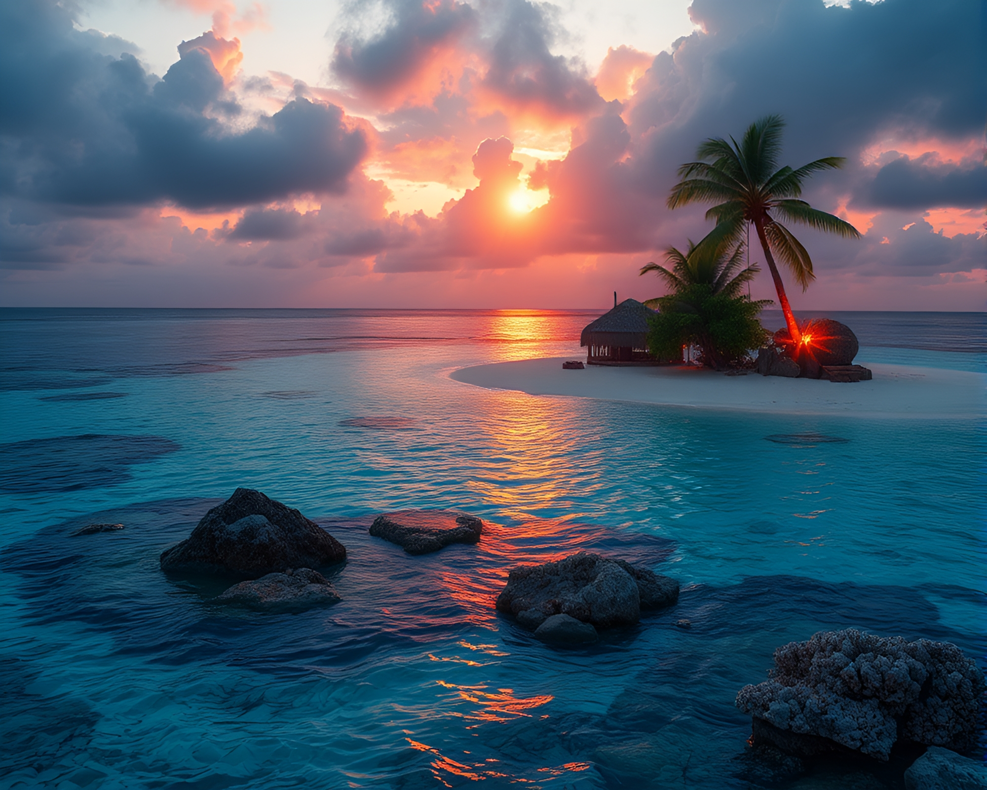 Gilded Coral Atoll Bonfire Warmth Photorealism – free AI stock image
