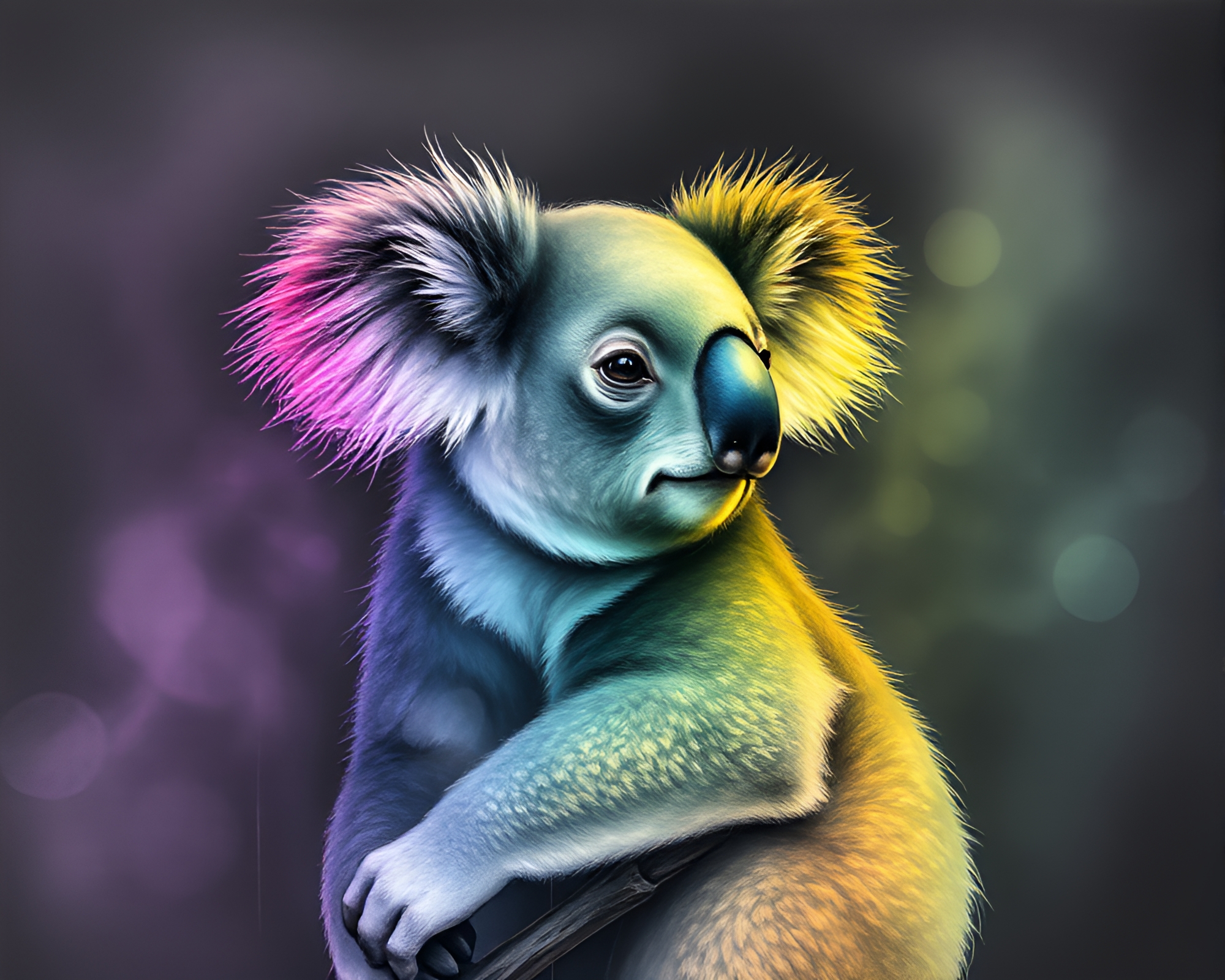 Koala Bathing in Rainbow Steam Vapor – free AI stock image