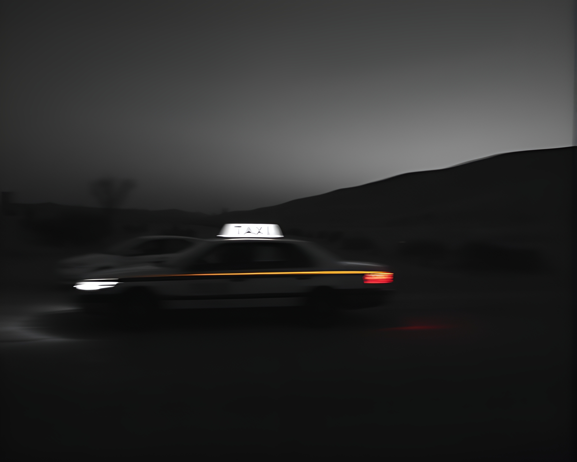 Bioluminescent Taxi in Monochrome Desert-Sands Forest – free AI stock image