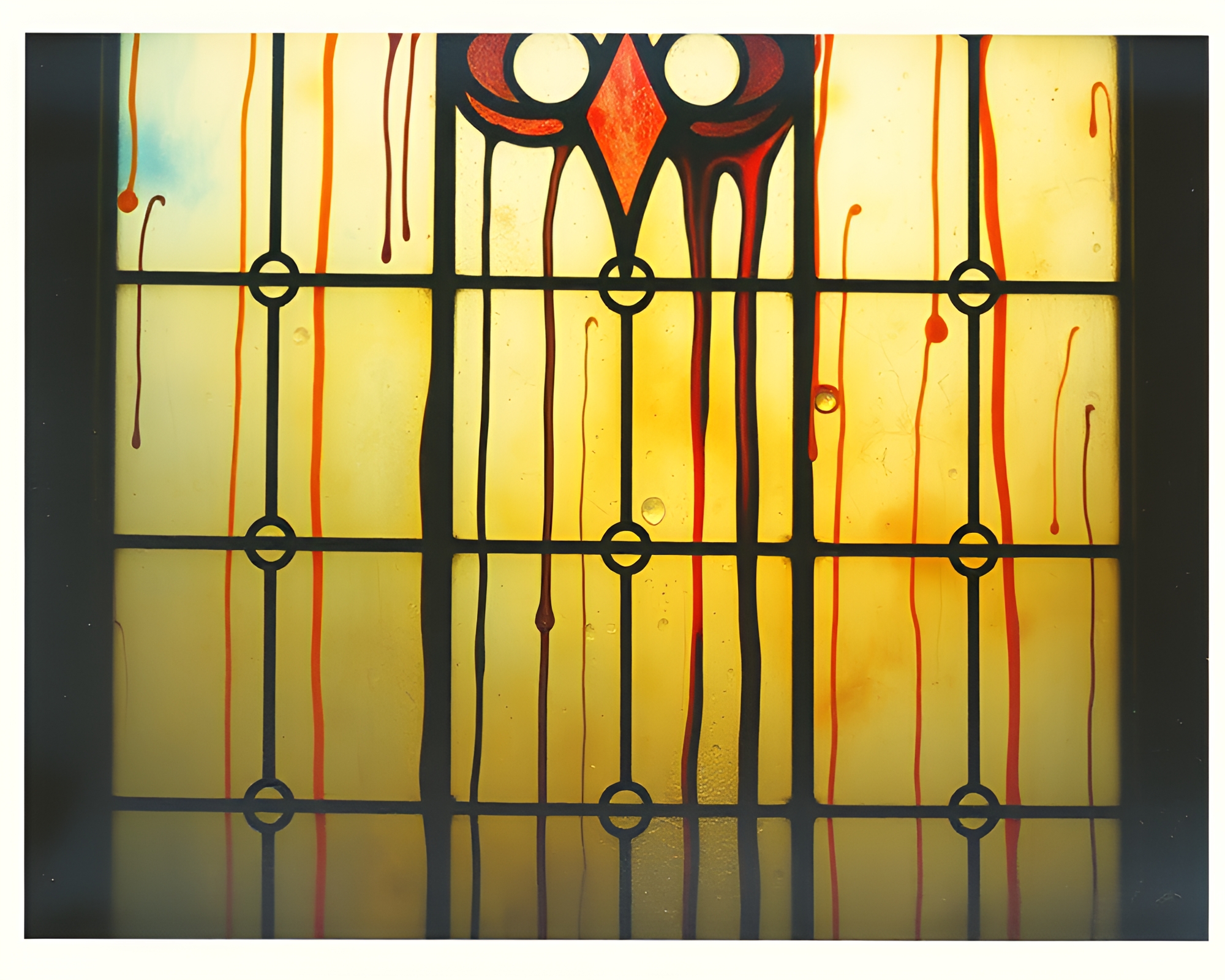 Vintage Stained-Glass Window with Spray Paint Drips – free AI stock image