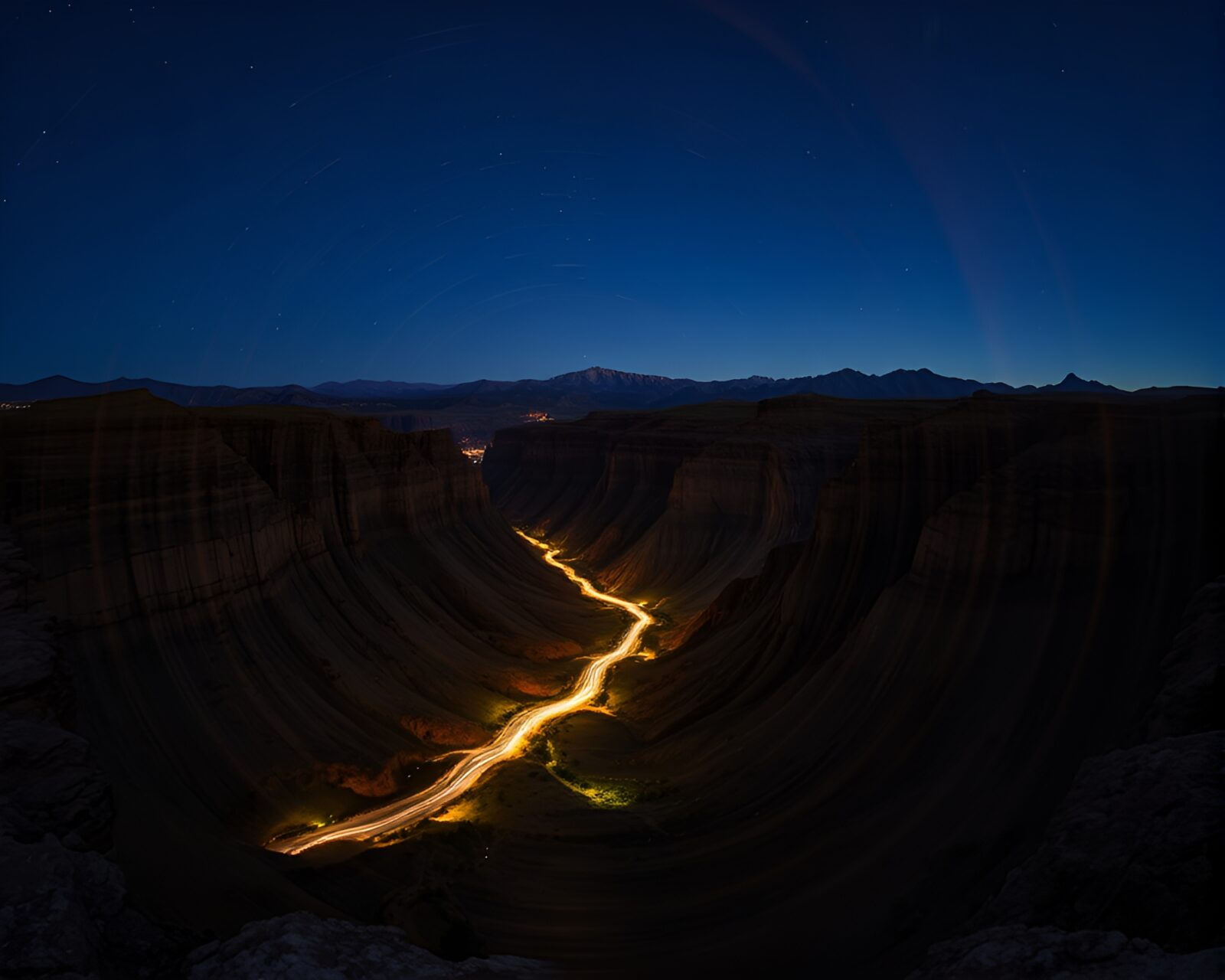 Vibrant valley landscape with glow-in-the-dark lighting and distortion