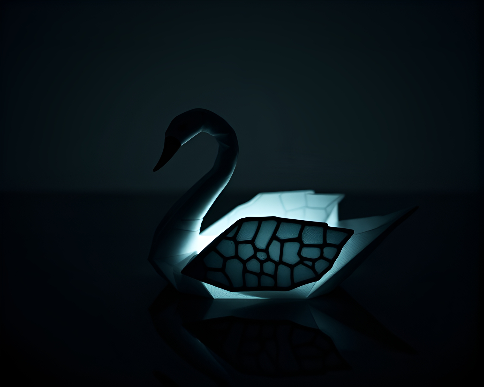 Monochrome Origami Swan with Bioluminescent Beadwork Accents – free AI stock image