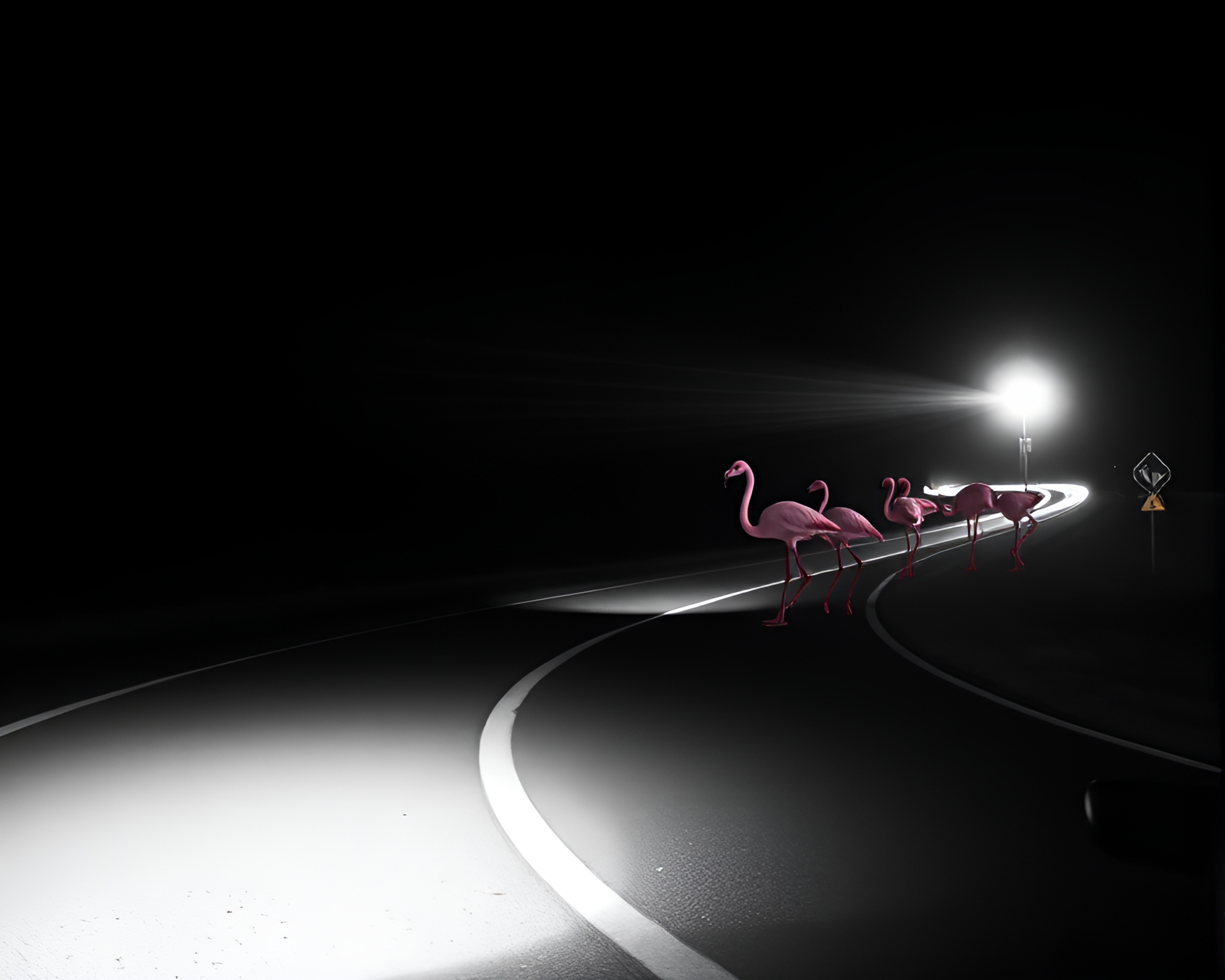Vibrant Flamingo in Selective Car Light Trails Spotlight – free AI stock image