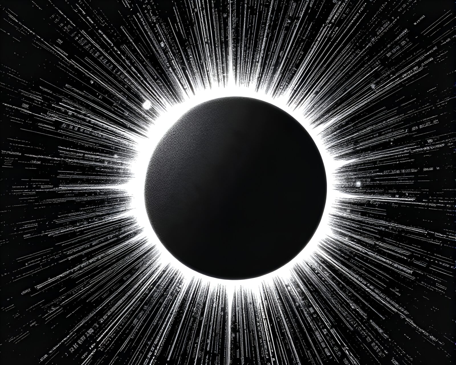 Mysterious split-toned eclipse in intricate crosshatched style