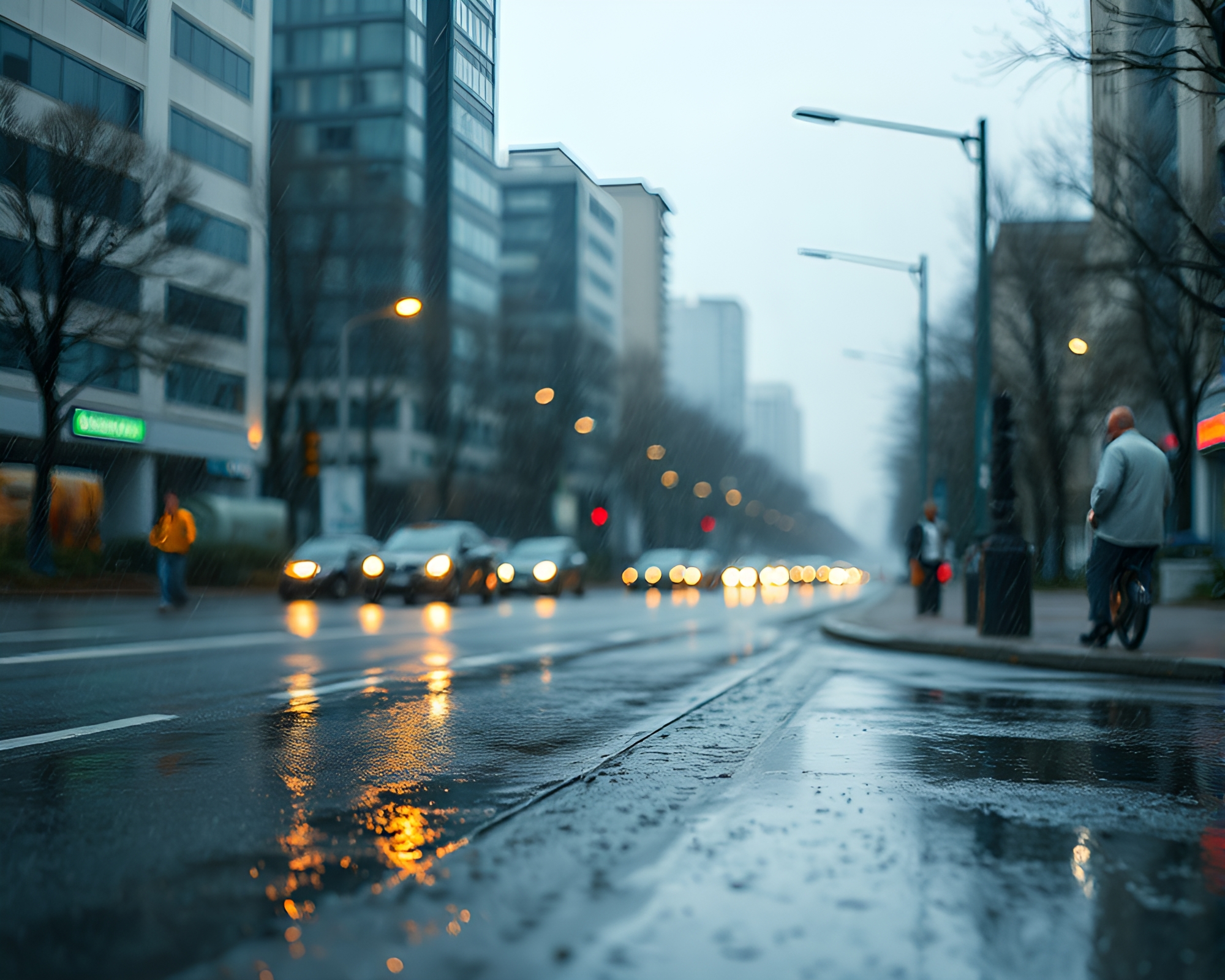 Time Dilation Field Reflecting on Wet Pavement Scene – free AI stock image