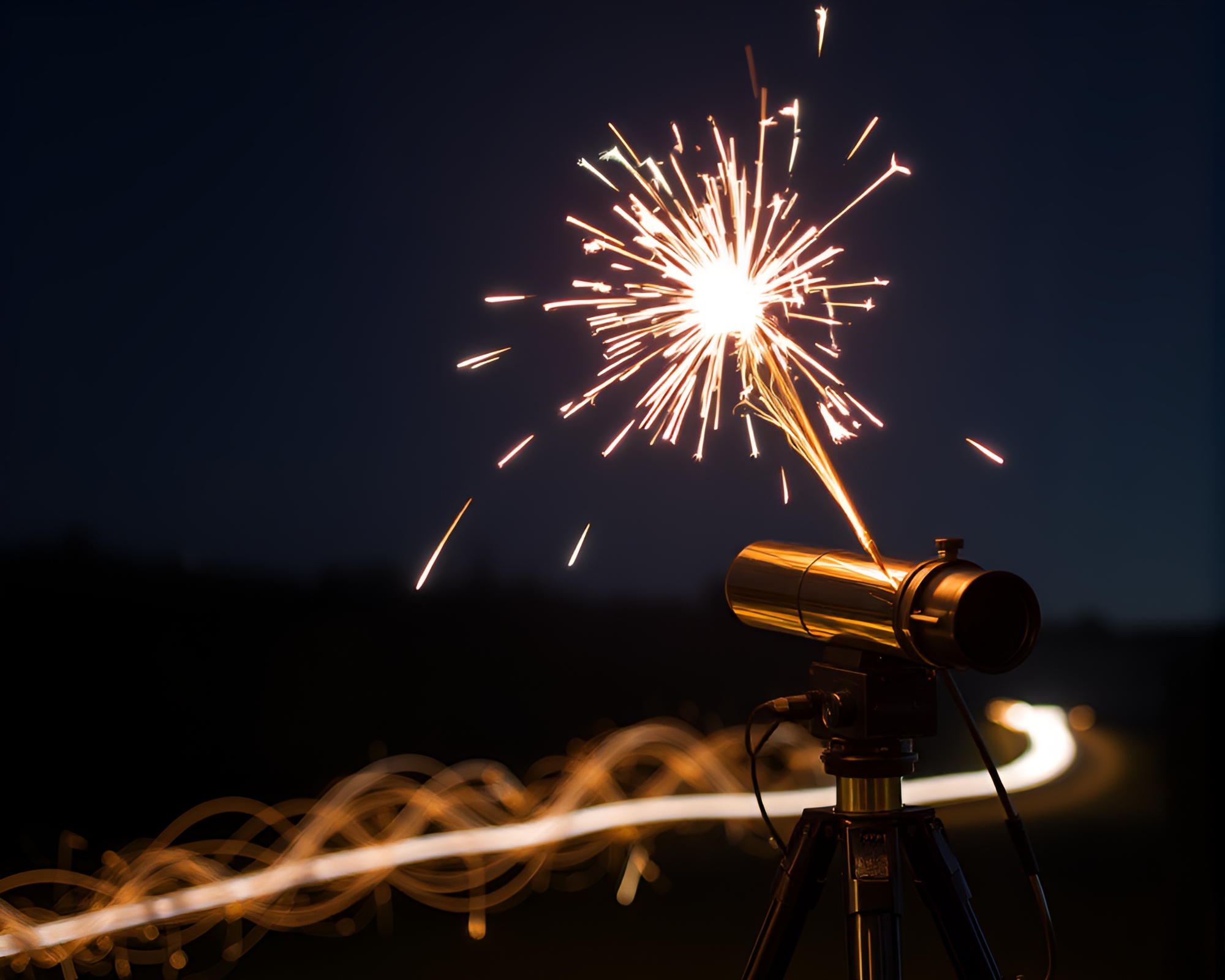 Magical Sparkler Trails through Brass TelescopE – free AI stock image