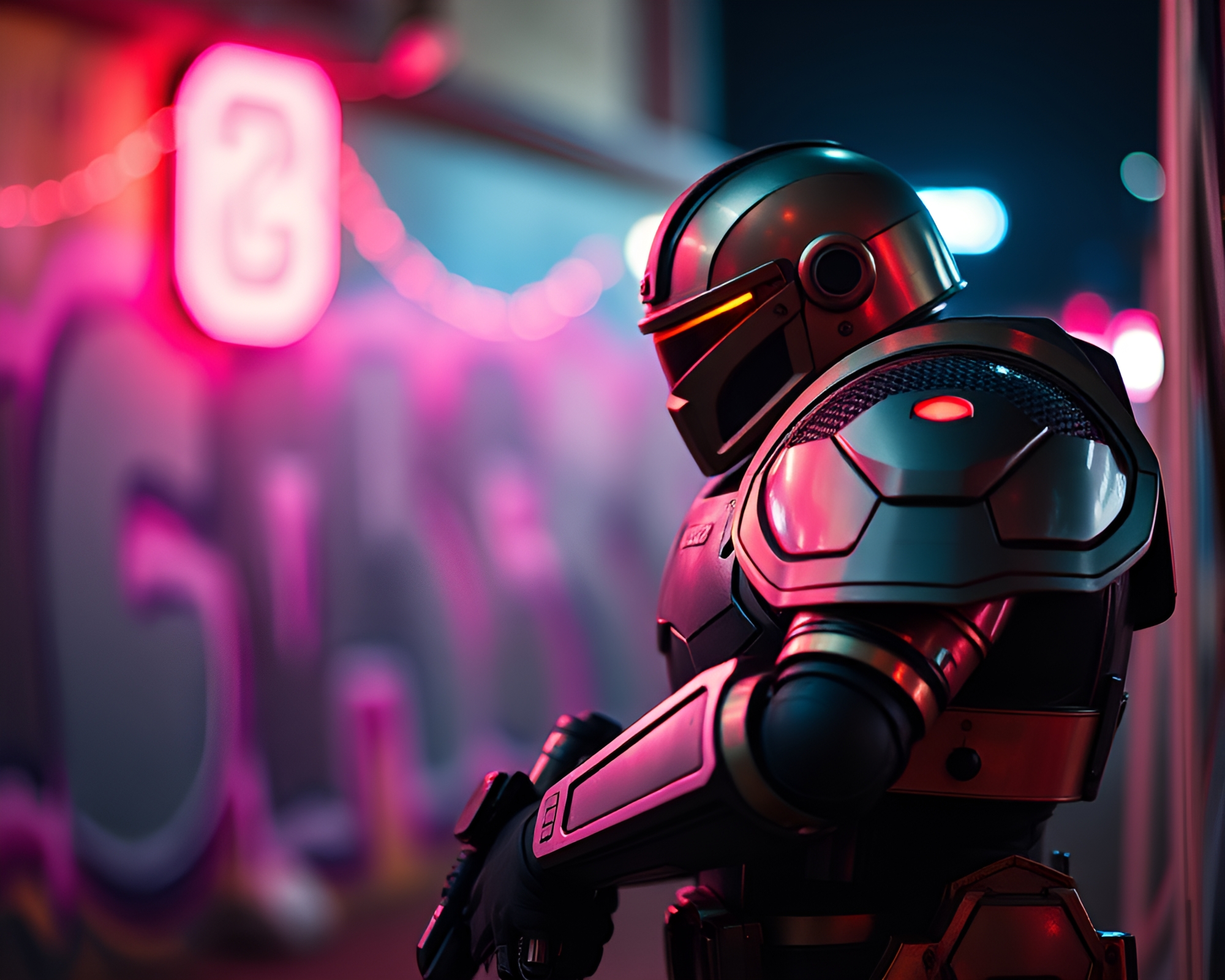 Neon Graffiti Armor Bokeh Art Composition – free AI stock image