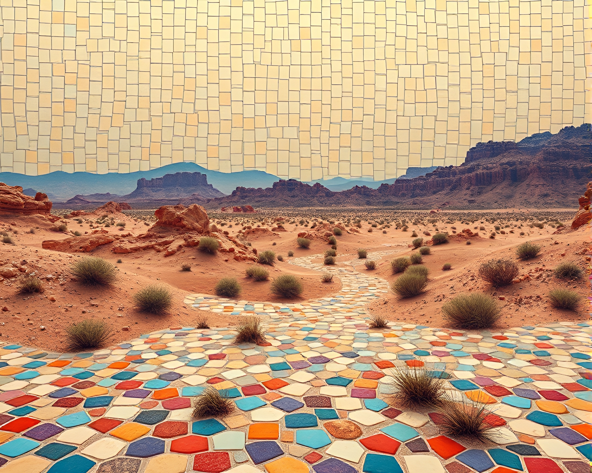 Desert Mirage Mosaic: Hyper-Saturated Bio-Organic Design – free AI stock image