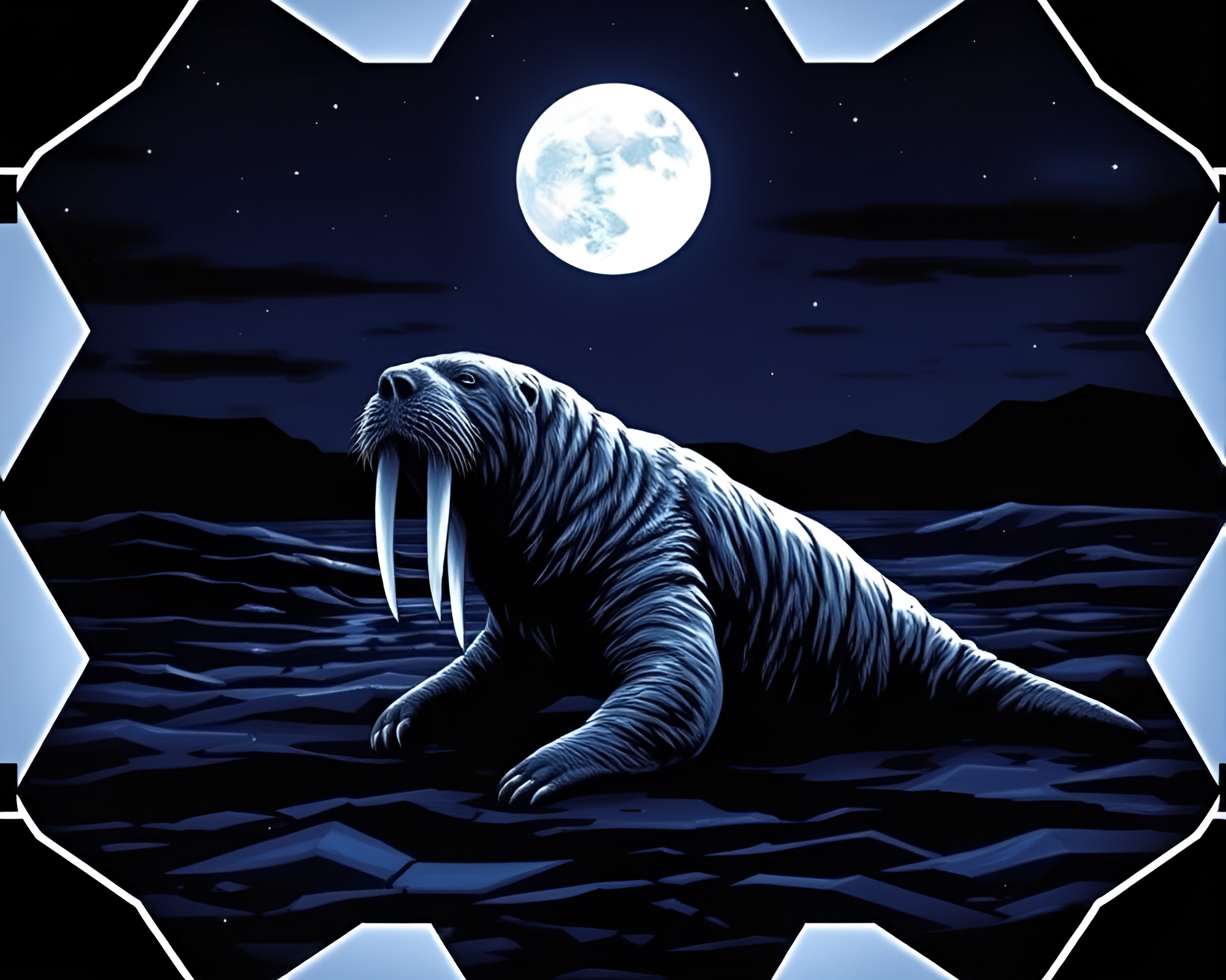 Moonlit Walrus Hexagonal Tiling Composition – free AI stock image