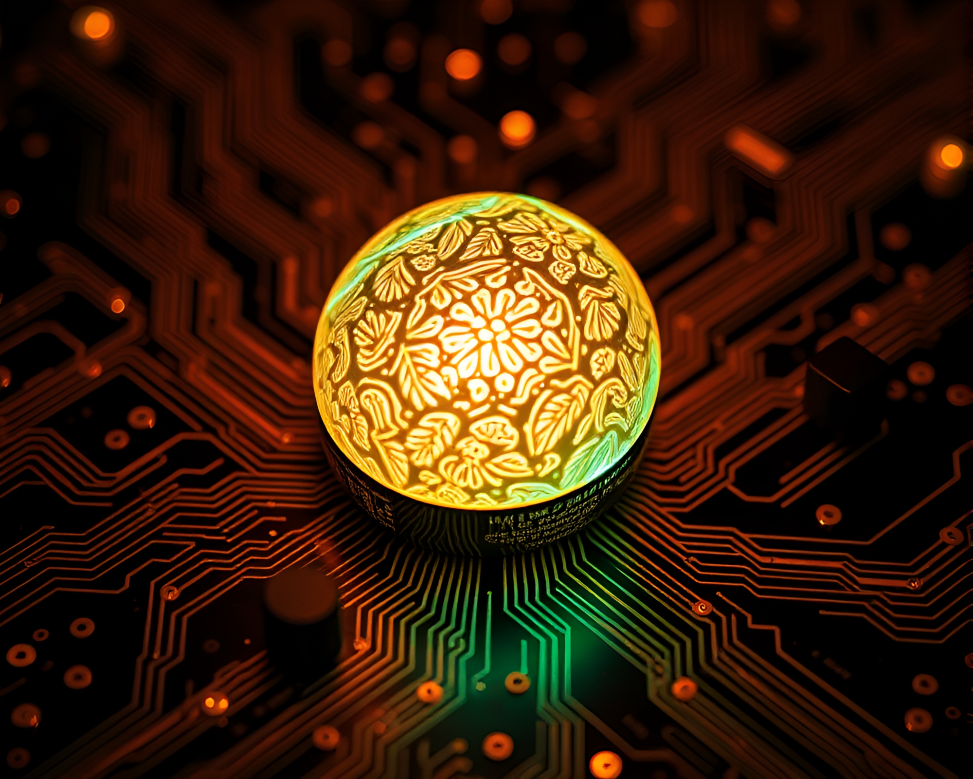 Dragon Egg Illuminated by Circuit Board Torchlight – free AI stock image